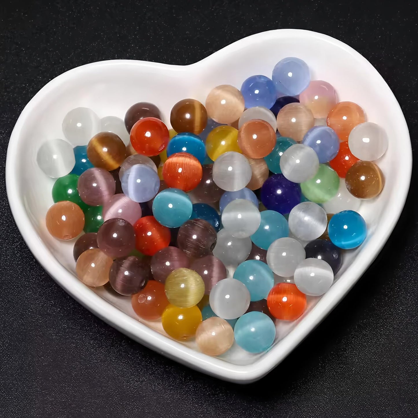 HAAMIIQII 8mm Sapphire Blue Cat Eye Glass Round Crystal Stone Loose Gemstone Beads for Jewelry Making Bracelets Necklaces Earrings Crafts (45-50pcs)