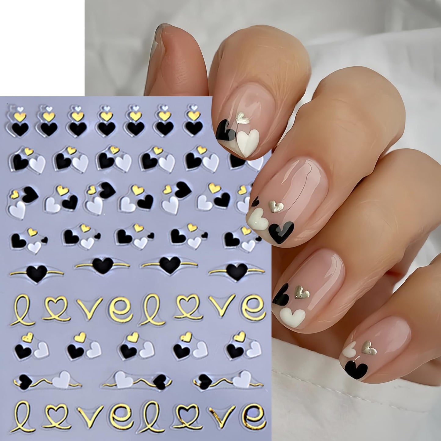 9 Sheets Valentines Day Nail Art Sticker Set 3D Self Adhesive Hearts Nail Decals Hollow Peach Heart Shaped Nail Design French Love Hearts Nail Supplies Valentine Sticker Charms Manicure Decoration