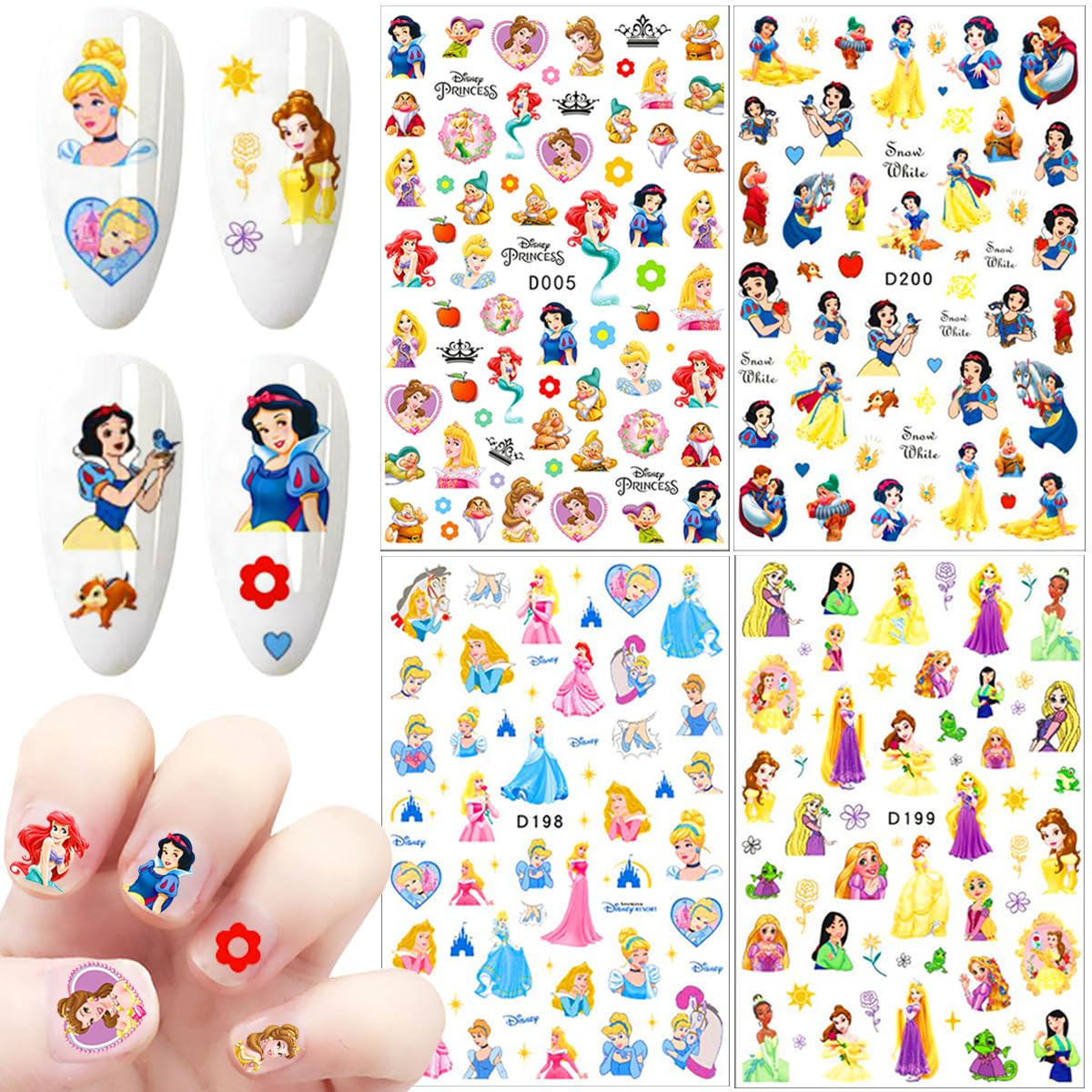 Cute Cartoon Nail Art Stickers Cartoon 3D Self Adhesive Nail Art Supplies Designer Nails Stickers Cute DIY Nails Designs Decals Art Decorations for Women 6 Sheets