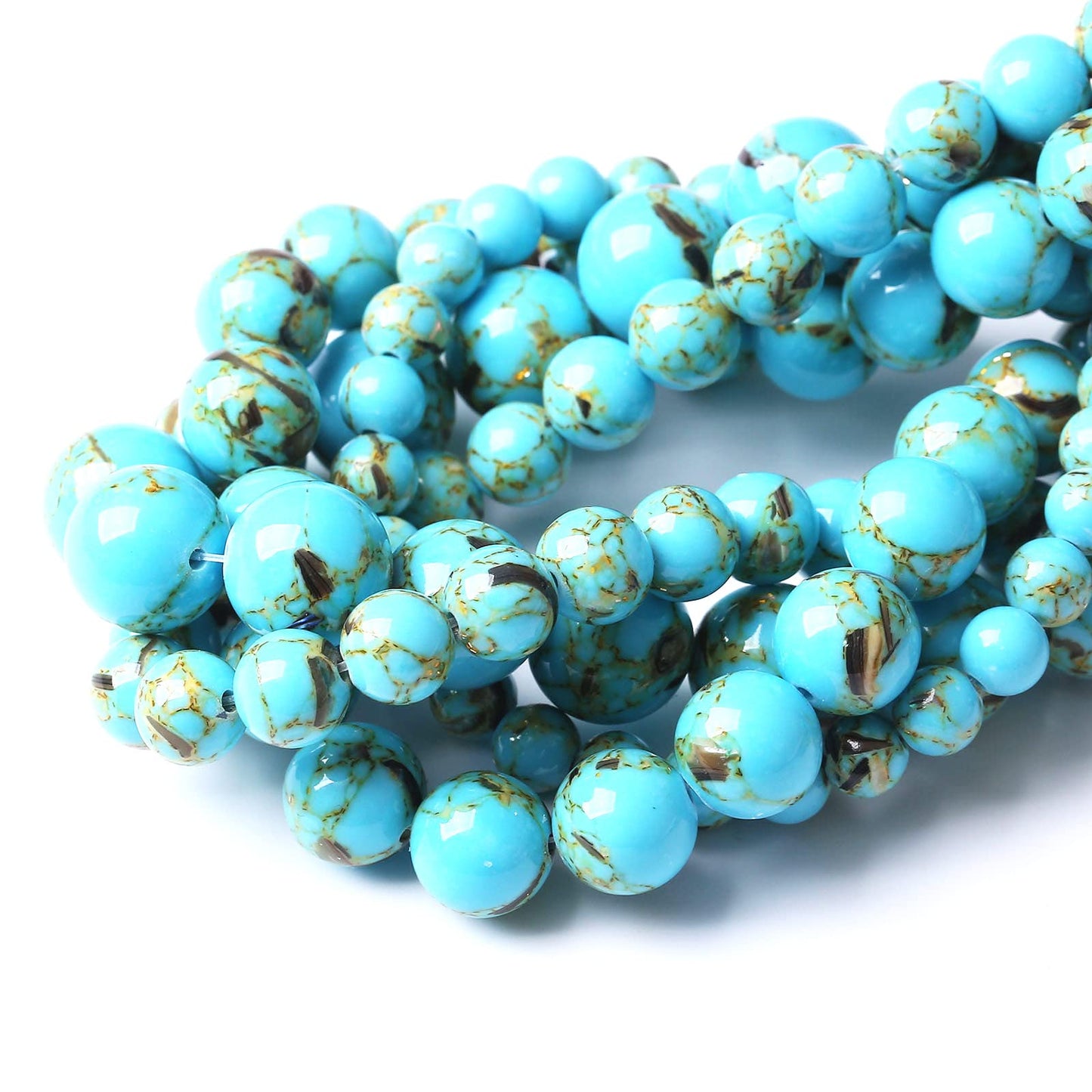 60pc 6MM Turquoise Beads with Mother-of-Pearl Round Natural Gem Beads for Jewelry Making - 15"