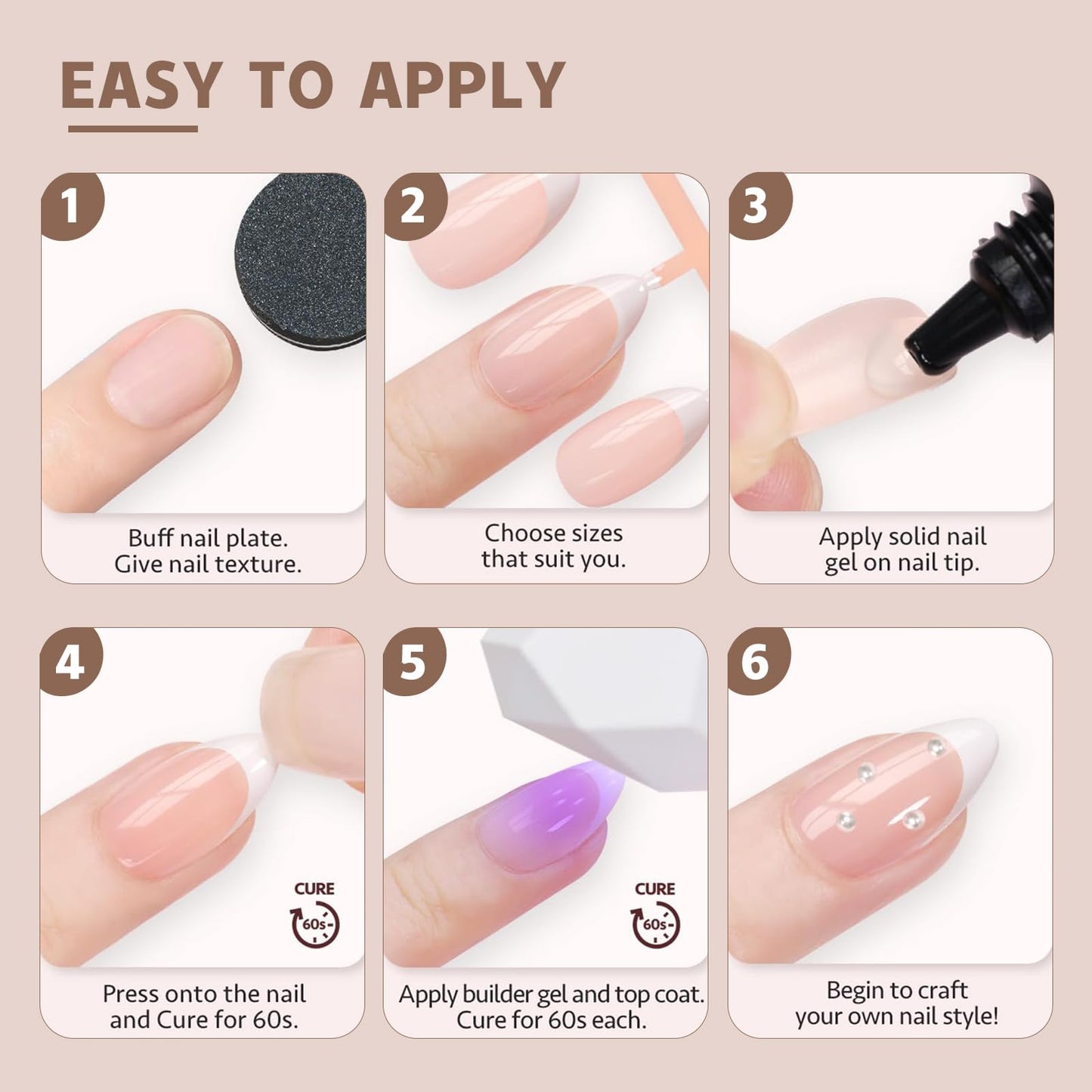150Pcs Skin Tones Nude Press on Nails Long Square Fake Nails In15 Sizes 3 IN 1 Soft Gel Nail Tips Glossy Reusable Acrylic Nails No Need to File False Nails for Women Girls Manicure