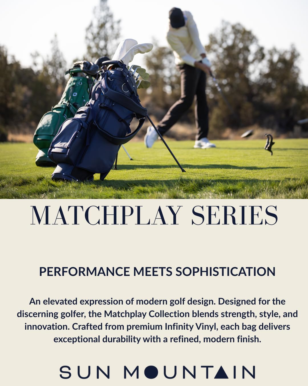 Sun Mountain Men's Matchplay LS Lightweight Stand Golf Bag 4-Way Top - 9 Pockets, Dual Strap System, Push & Electric Cart Compatible Compression Base, 2025 Model - Navy