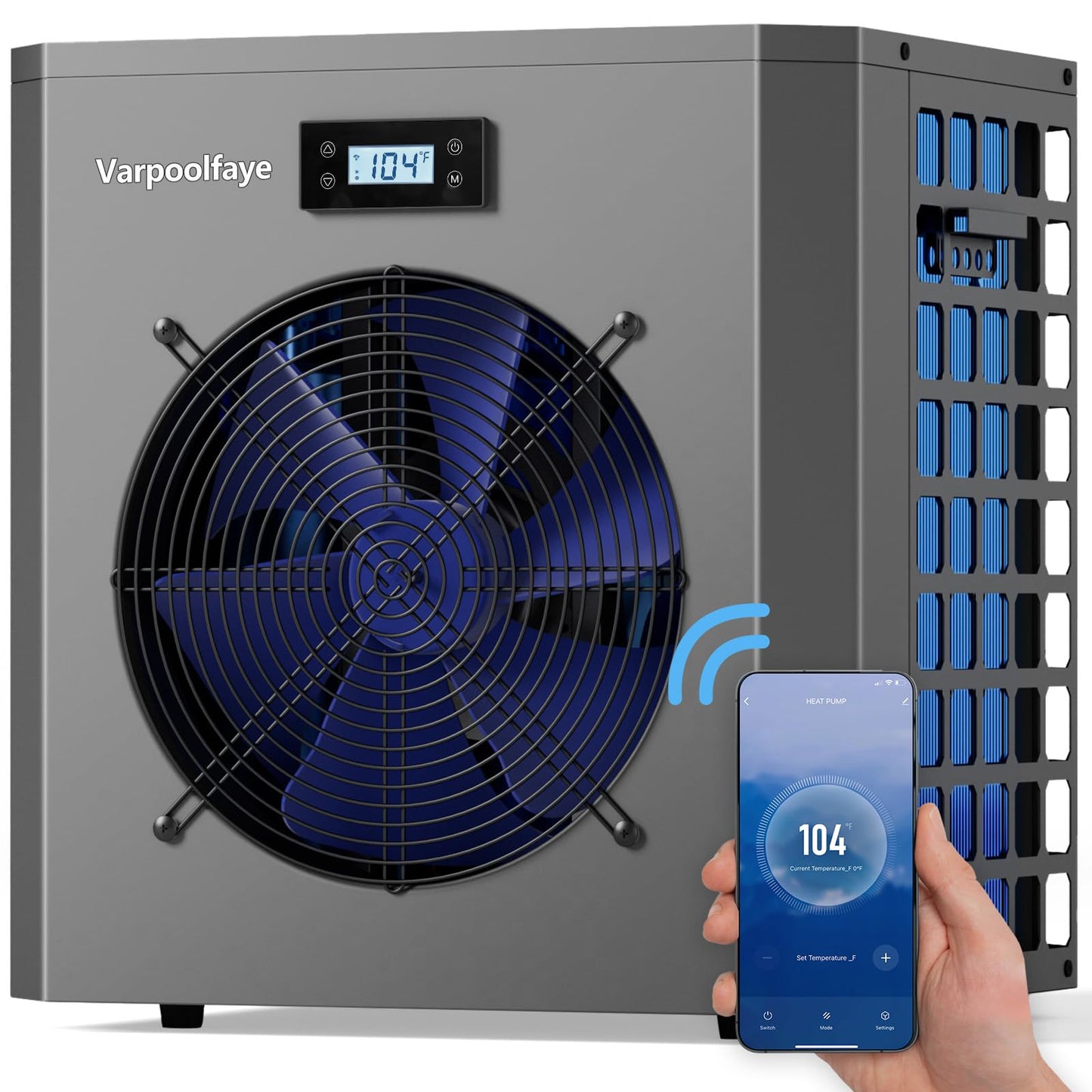 Varpoolfaye 16000 BTU Electric Heat Pump Pool Heaters for Above Ground Pools WiFi Control 5000 Gallon Pool Heater 120v 60Hz