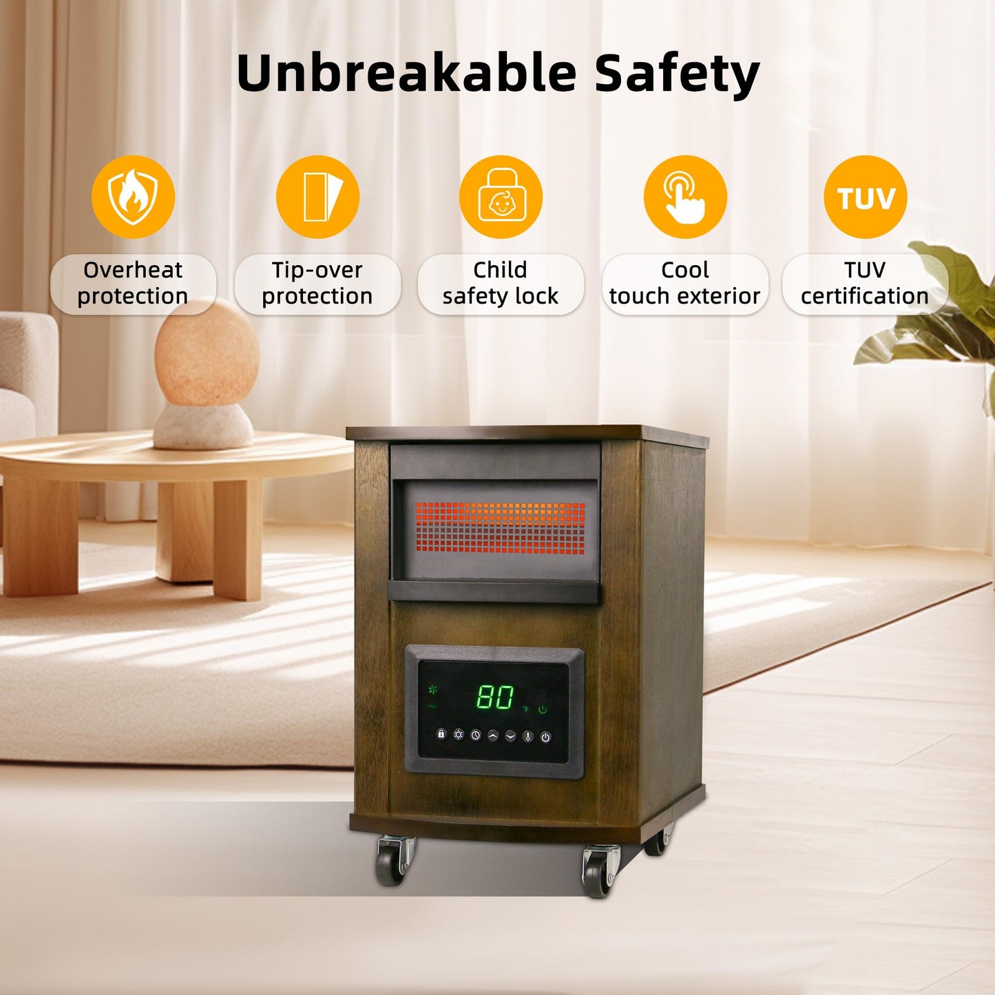 Infrared Heaters for Indoor Use 1500W Space heater with 3 Heat Settings Remote Overheat and Tip-over Proteciton Child Lock 12H Timer Electric Heater Indoor WEWARM