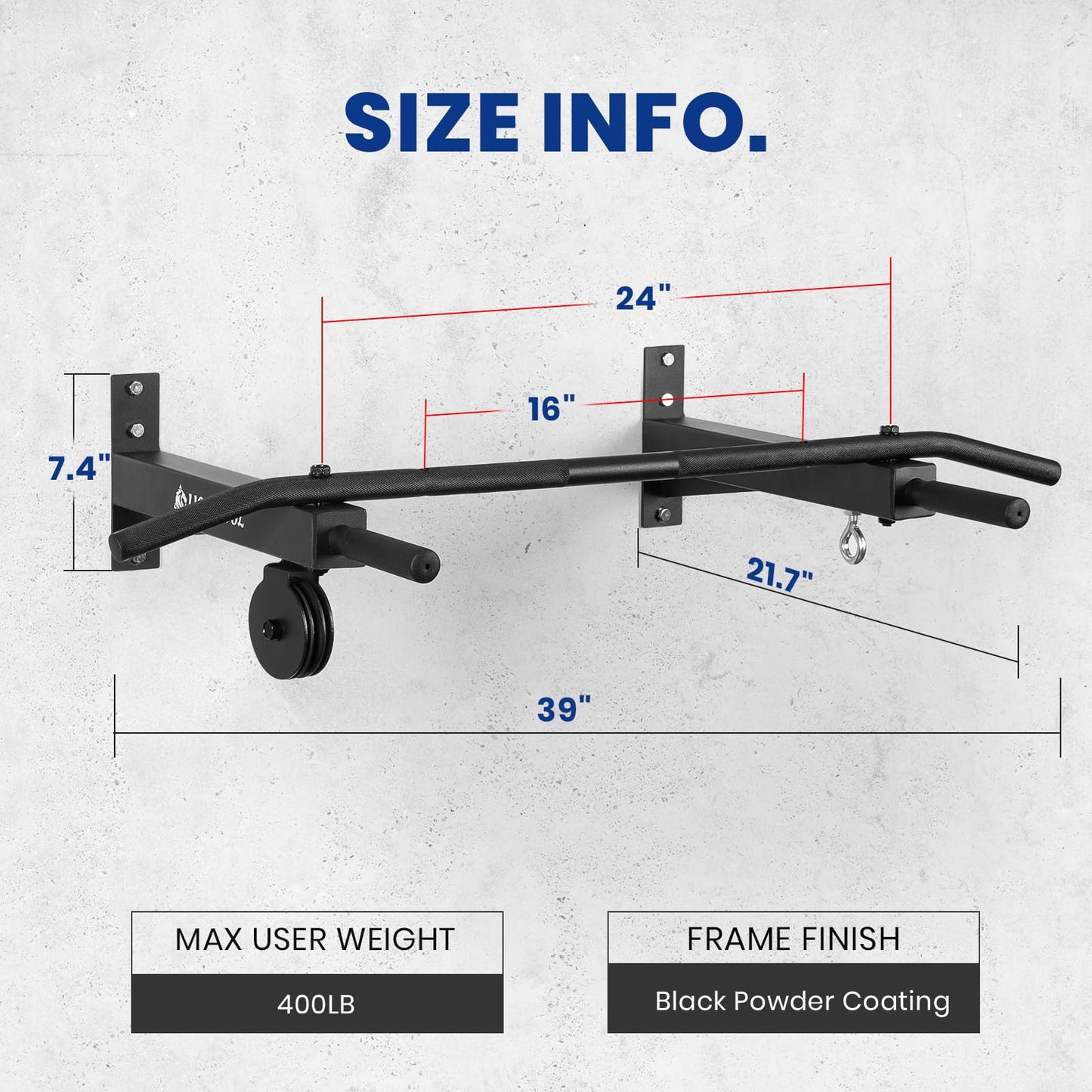 LIONSCOOL Multifunctional Wall Mounted Pull Up Bar with Pulley System (16"/24"" APART)"