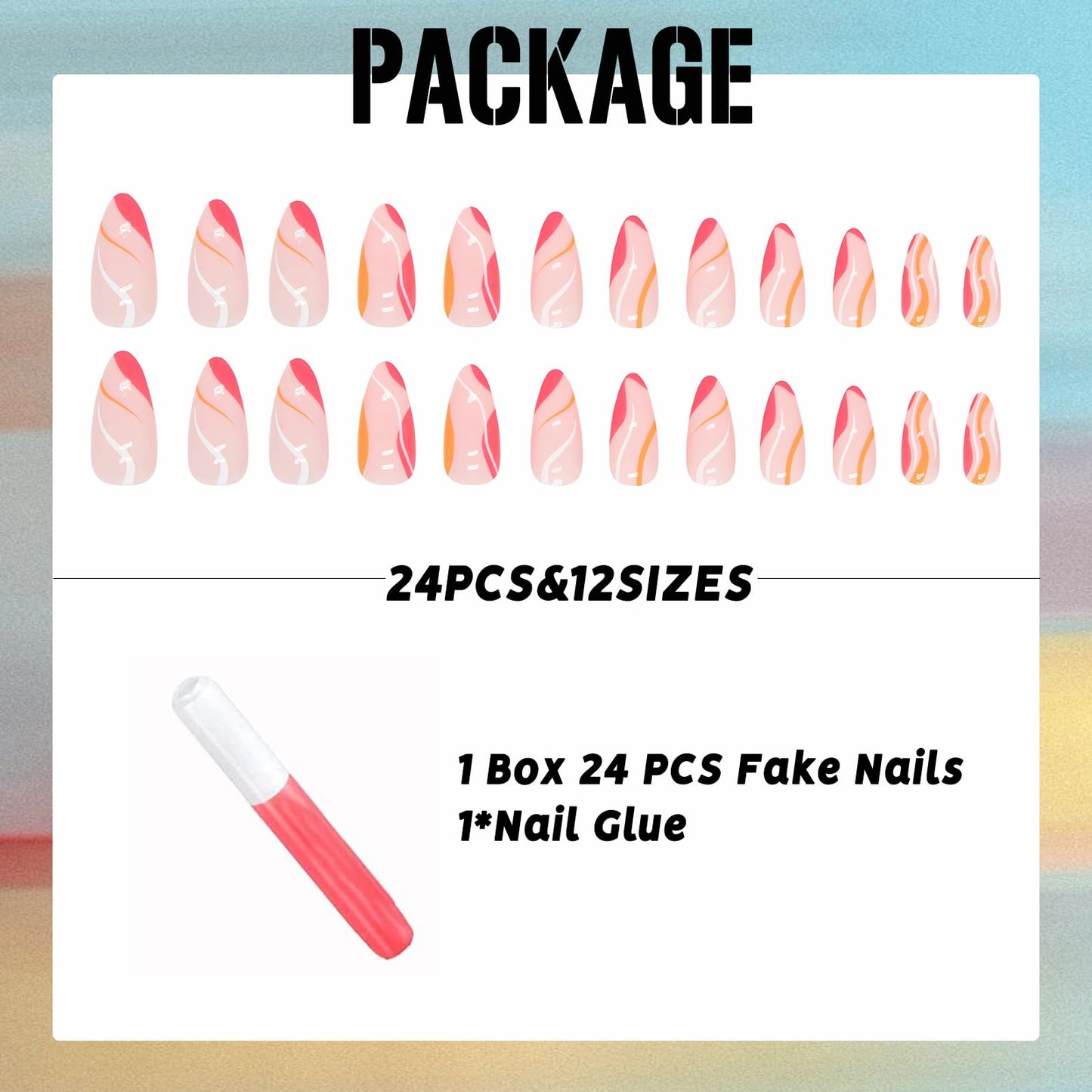 IMSOHOT French Tip Press on Nails Medium Almond Summer Fake Nails Glossy Acrylic False Nails with Designs Full Cover Gel Hot Pink Glue on Nails Reusable Stick on Nails 24pcs