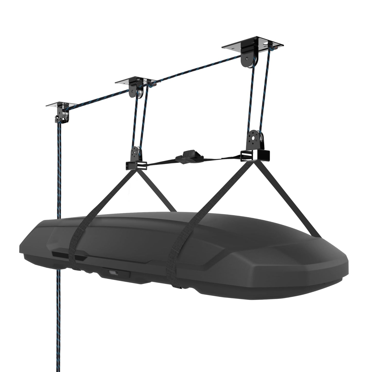Hikeen Ceiling Hoist for Cargo Box, Heavy Duty Garage Storage Lift Pulley System Holds Up to 150 lbs Capacity, Fits 10-14 Foot Tall Garage Ceilings