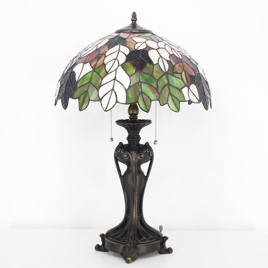 ANYONGLU Tiffany Lamp(2 Lights) Stained Glass Table Lamp Bedside Desk Reading Light 16X16X24 Inch Decor Bedroom Living Room Home Office (Maple Leaf)