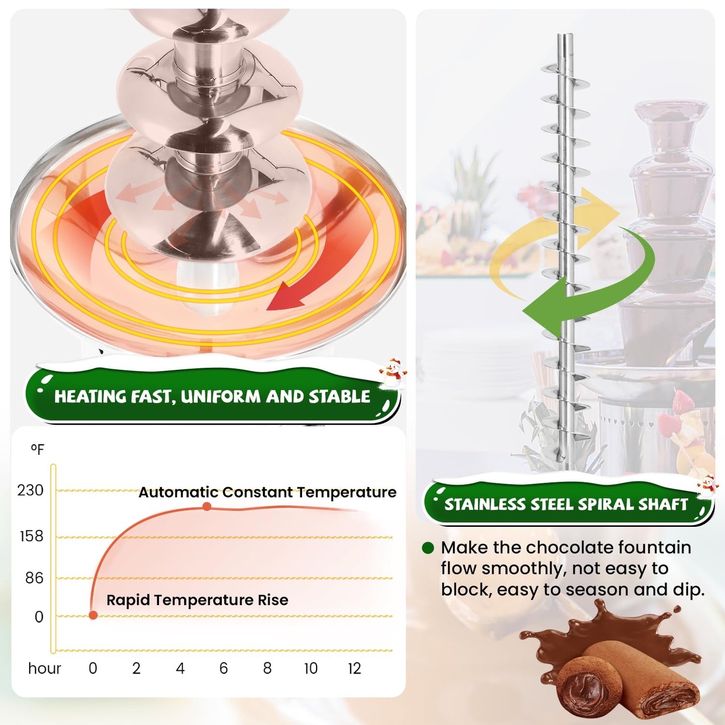Flyseago Commercial Chocolate Fountain 6 Layers 19Lbs Large Chocolate Fondue Tower Stainless Steel Hot Chocolate Waterfall for Nacho Cheese Knob Control