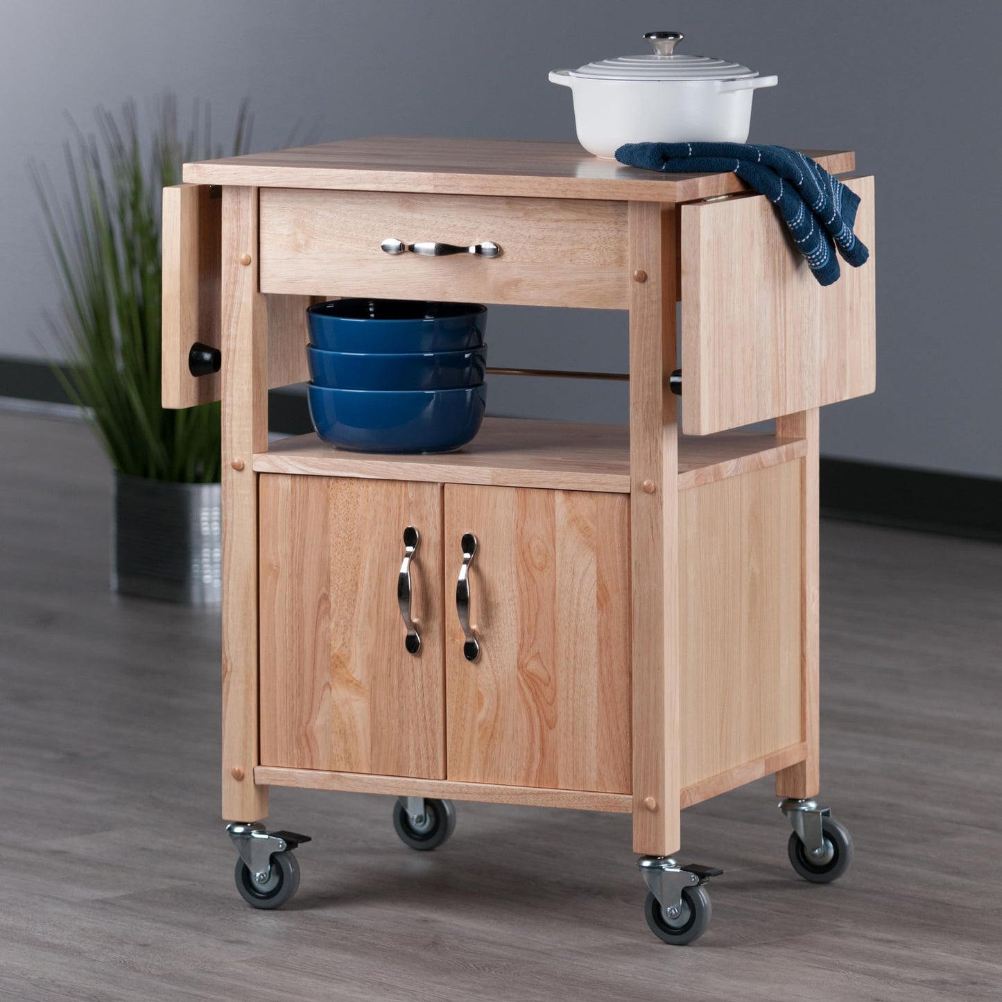 Winsome Wood/Veneer Mobile Kitchen Cart with Lockable Wheels, Beech (84920)