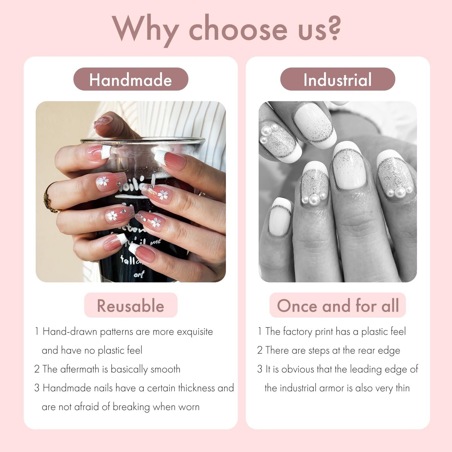 Veil Press On Nails 10pcs, Pink Cherry Blossom Gradient UV Gel/Acrylic False Nails, Elegant Floral French Tip Spring Blossom Nail Art for Women, Cute Pastel Flower Soft Glam Nail Set (Pink, XS)
