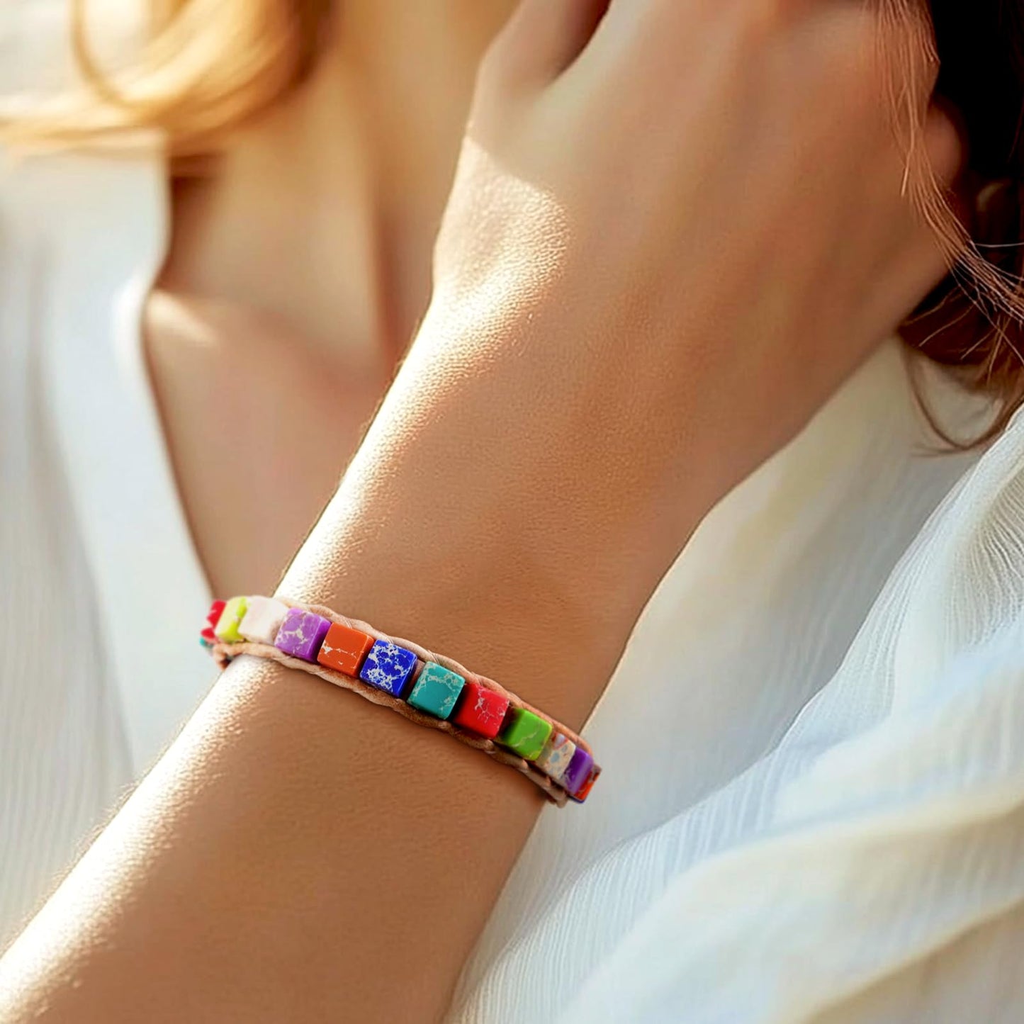 BXDA Dainty Natural Stones 7 Chakra Bracelets for Women, Trendy Minimalist Boho Handmade Leather Wrap Healing Bead Bracelet Everyday Fashion Jewelry Friendship Christmas Gift.