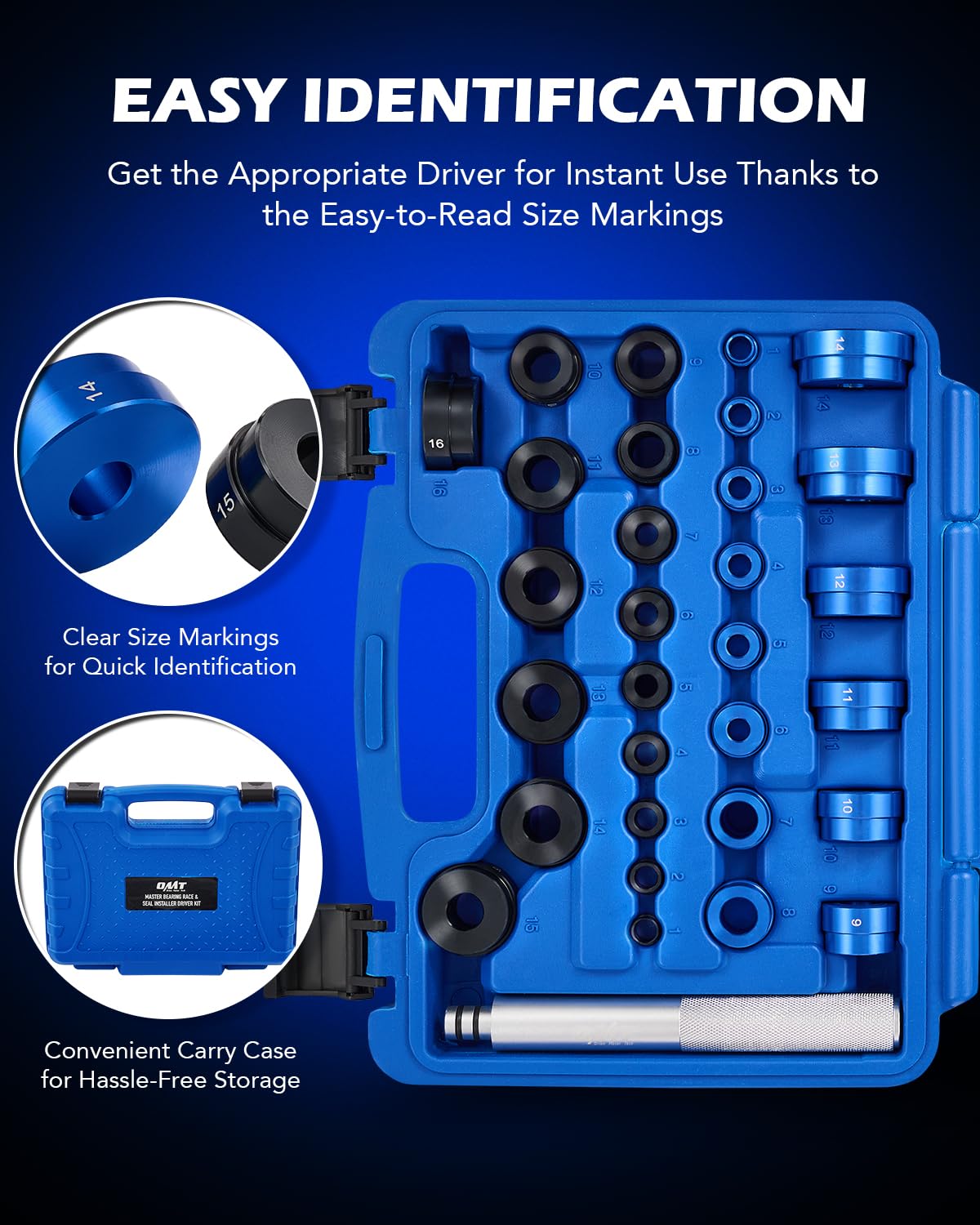 Orion Motor Tech 33pc Bearing Press Kit for Small Vehicles, Bearing Race and Seal Driver Set with Metric SAE Adapters, Seal Driver Set with 3 Knurled Handles