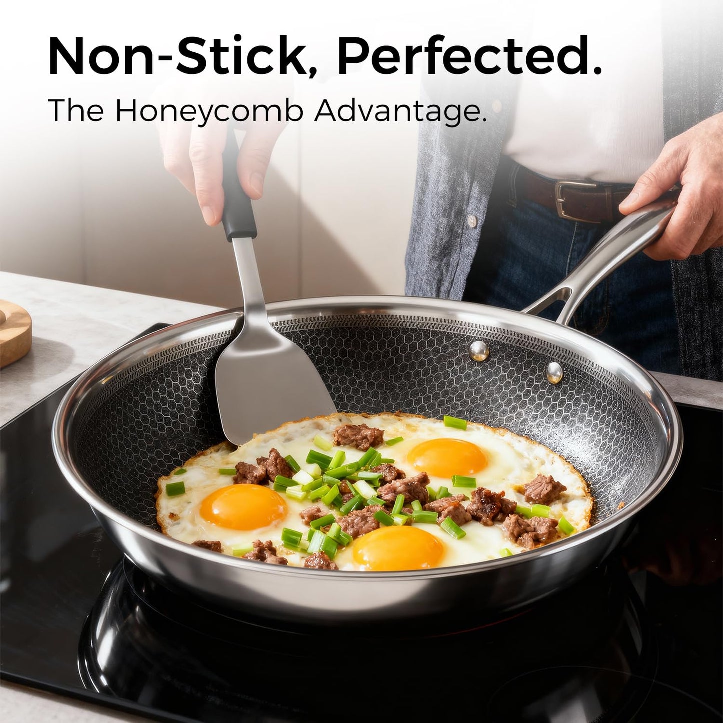 Nonstick Pots and Pans Set, 14 Piece Hybrid Hex Non Stick Stainless Steel Cookware with Frying Pans, Saute Pan, Saucepans & Stock Pot - Induction Compatible, Dishwasher &Oven Safe, PFOA Free