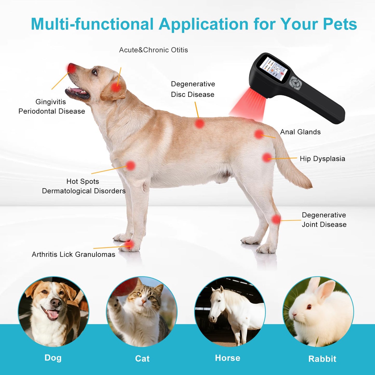Frovab Cold Laser Therapy Device for Dogs, 5x980nm 5x905nm 5x808nm 10x650nm, Portable Infrared Light Therapy for Cats Equine Joint, Handheld Red Light Therapy Device, Pet Laser Therapy for Pain Relief