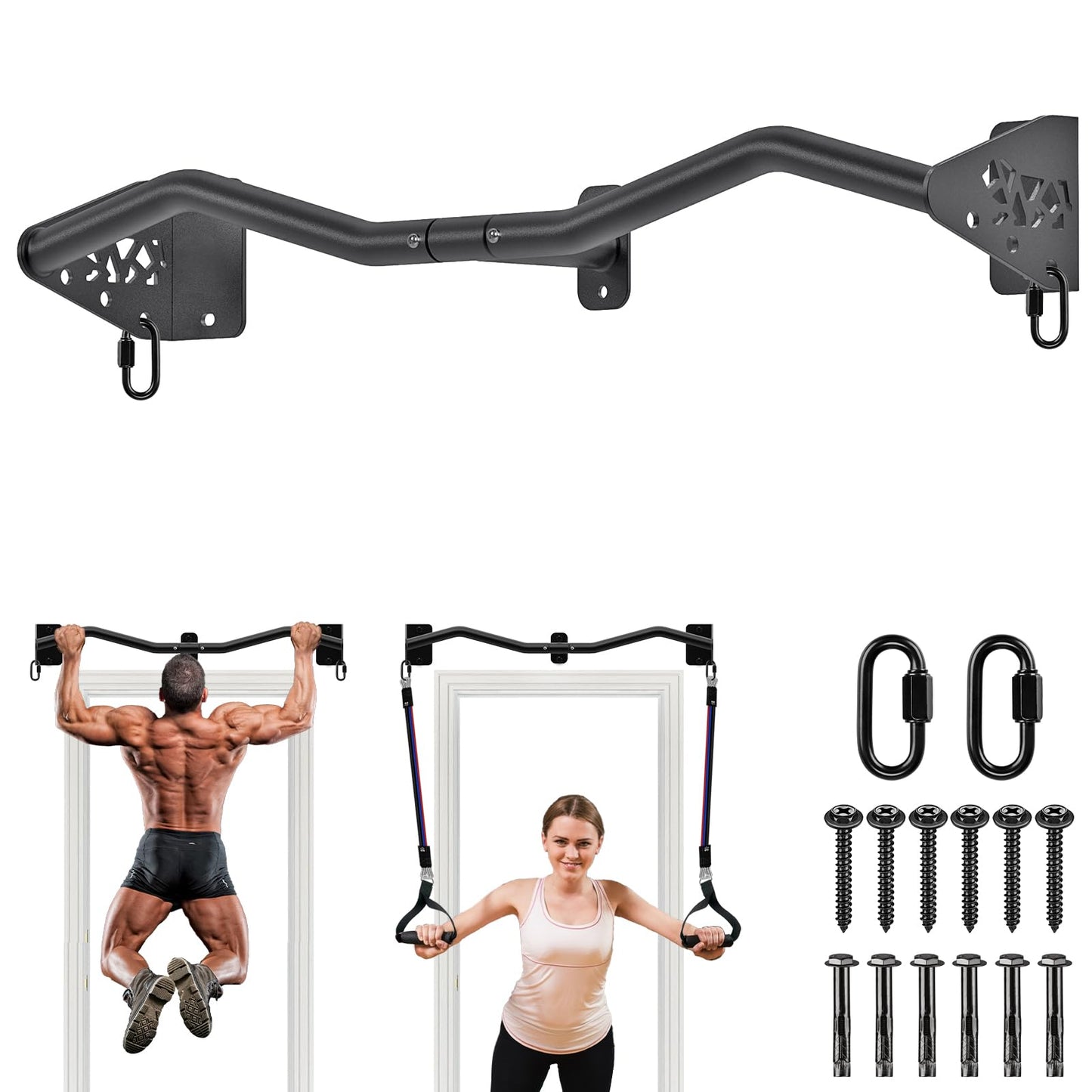 Kipika Heavy Duty Wall Mounted Pull Up Bar, Doorway Pull-Up Bar for Home Gym, Upper Body Strength Training (32" M Type)"