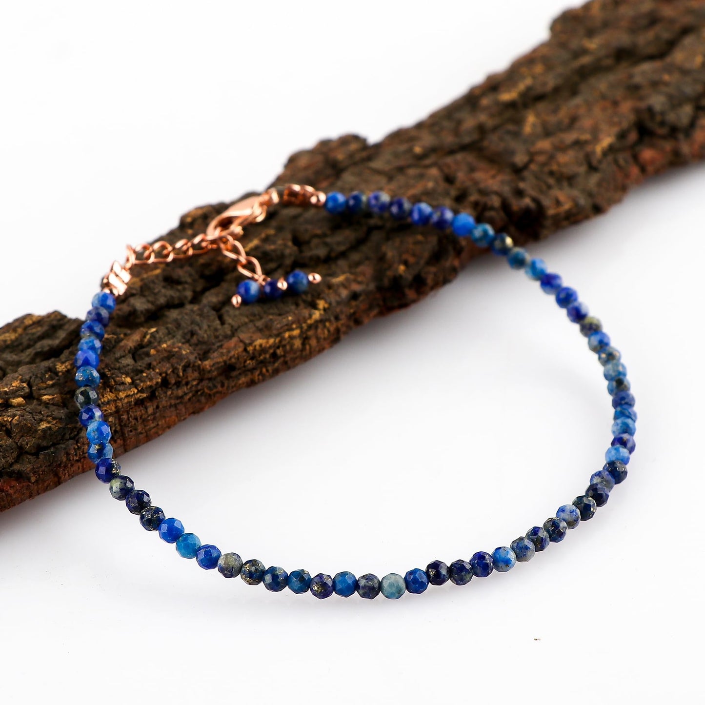 NJCRAFT Lapis Lazuli Bracelet for Women | Natural Blue Gemstone Micro Bead Bracelet (11–13 Carat) | Rose Gold Plated Adjustable Chain 7+1 Inch | Handmade Minimalist Jewelry Gift