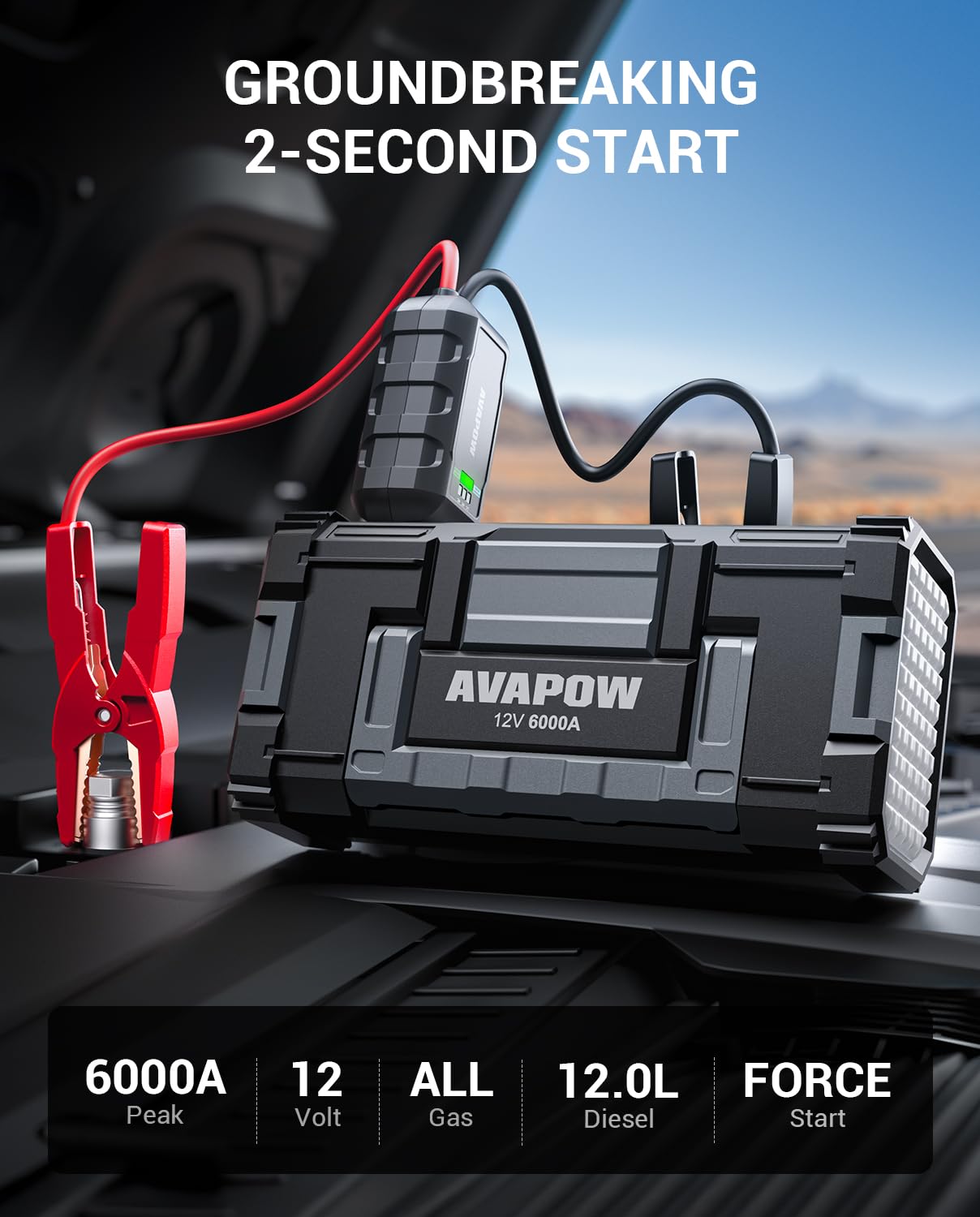 AVAPOW 5000A 150PSI Jump Starter Whit Air Compressor with 4″ HD Display & AVAPOW 6000A Car Battery Jump Starter for All Gas & Up to All Diesel Engines