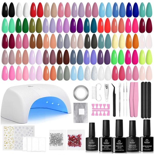 Beetles Gel Nail Polish Kit with U V Light - 80Pcs Color Enchantment 55 Colors Gel Nail Kit with Everything Base Top Coat Beginner Starter at Home Nails Kit Manicure DIY Salon Tools Gifts for Women