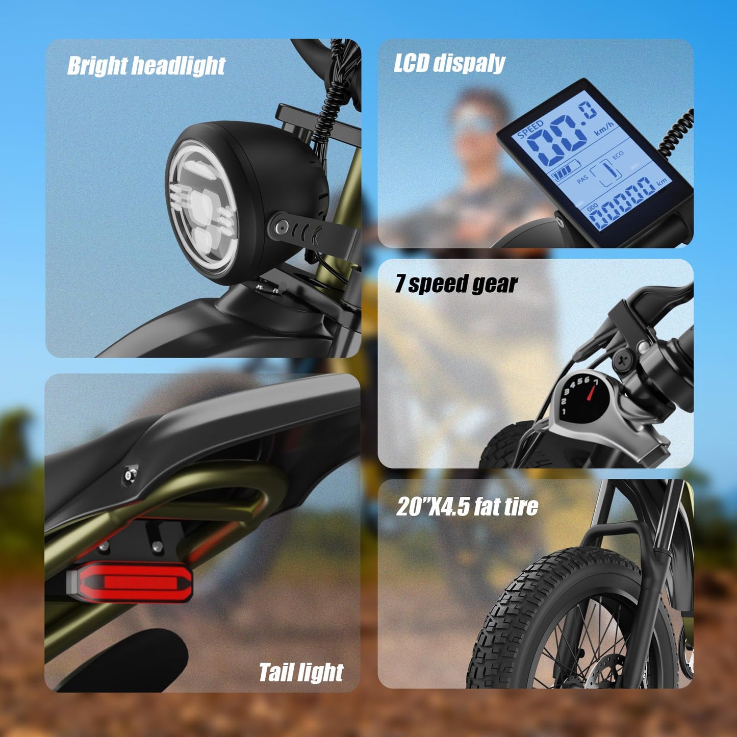 BIGNIU Electric Bike for Adults – 20" Fat Tire, Peak 1200W Motor, 48V 15A Battery, 7-Speed, Dual Disc Brakes for Off-Road and City Riding BG-S (Dark Green)