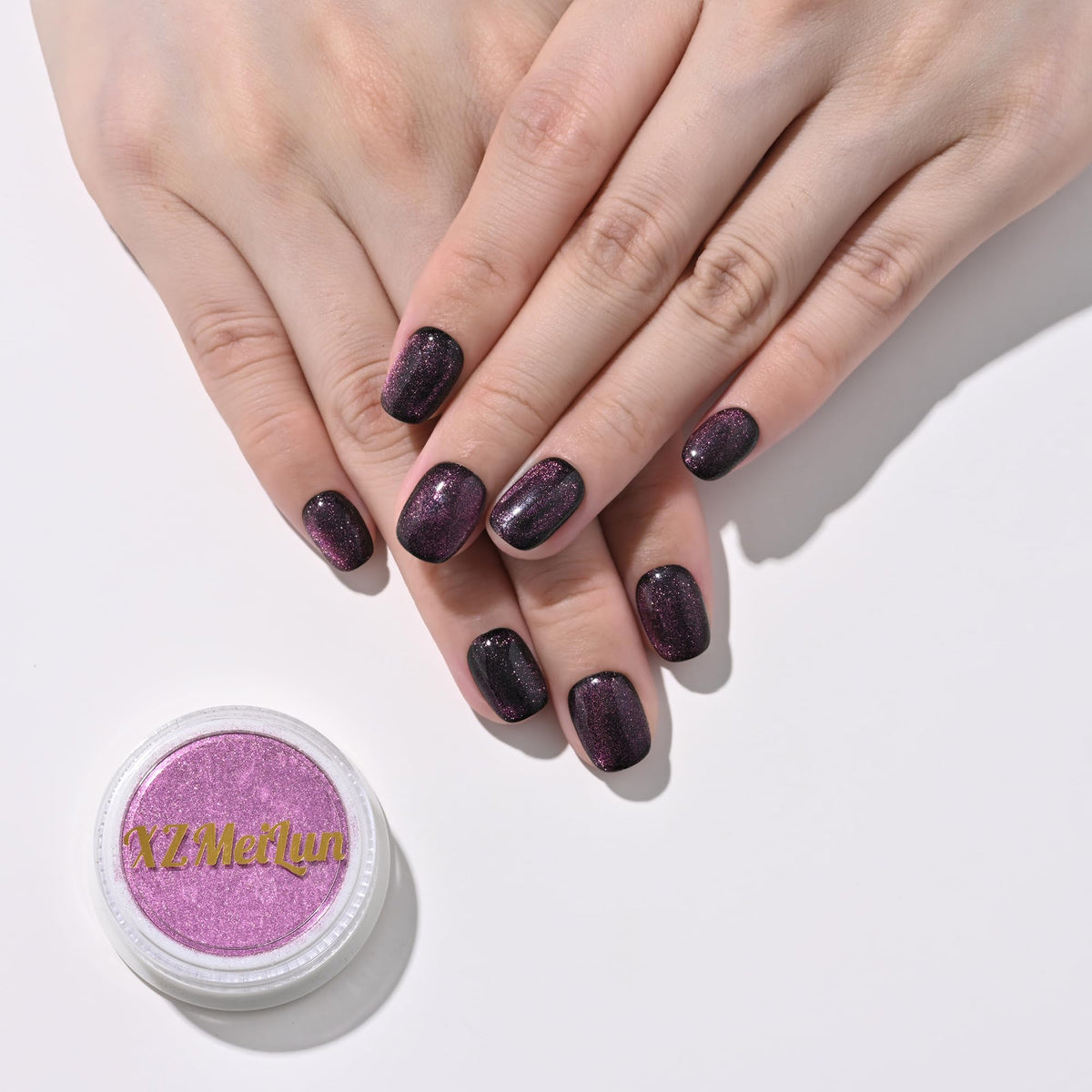 XZMeiLun Cat Eye Nail Powder, Big-Capacity 0.8g 9D Cat Eyes Magnetic Powder Purple Magic Mirror Effect Pigment Holographic Nail Art Glitter, Can Mixed with Builder Gel Nail Polish for Use
