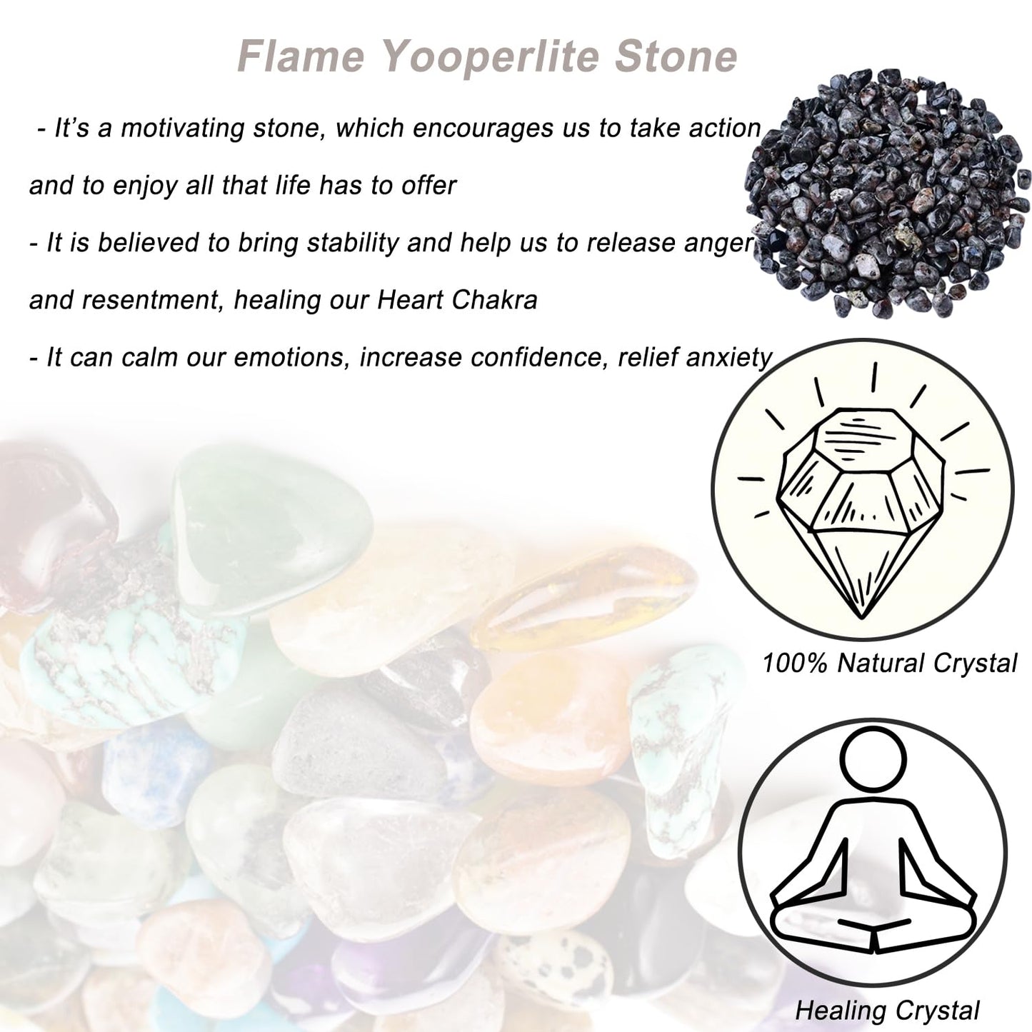 Erliway 100g Natural Flame Yooperlite Stone Crystal Chips, 7-9mm Tumbled Chips Crushed Crystal Stone, Polished Crystal Chip for Fish Tank, Healing Tumbled Chip for Reiki Jewelry Making Home Décor