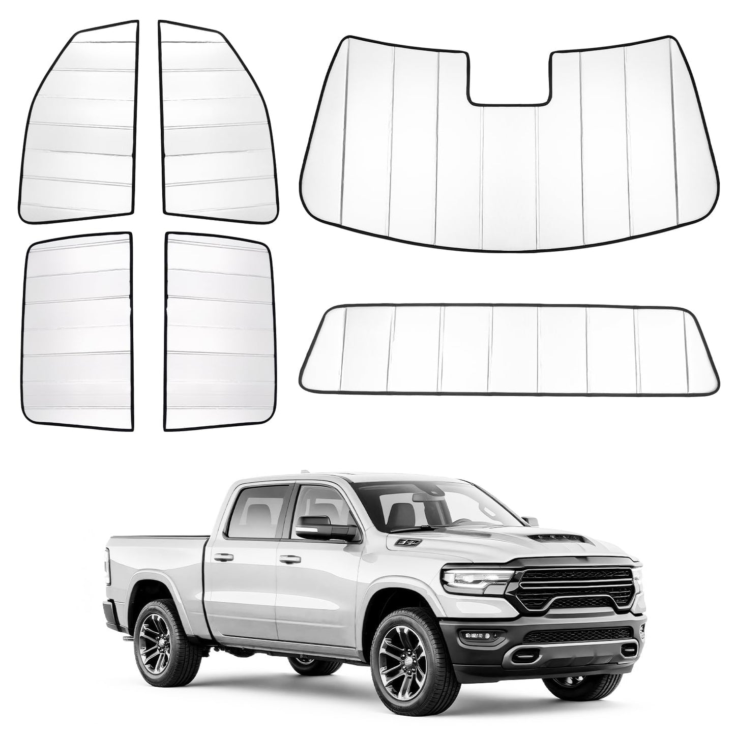 Zaqmru Full Window Sunshades Compatible with Dodge RAM 1500 2019-2026 Sunshade for Car Windshield Side Rear Window Truck Privacy Window Covers (Silver 6PCS)