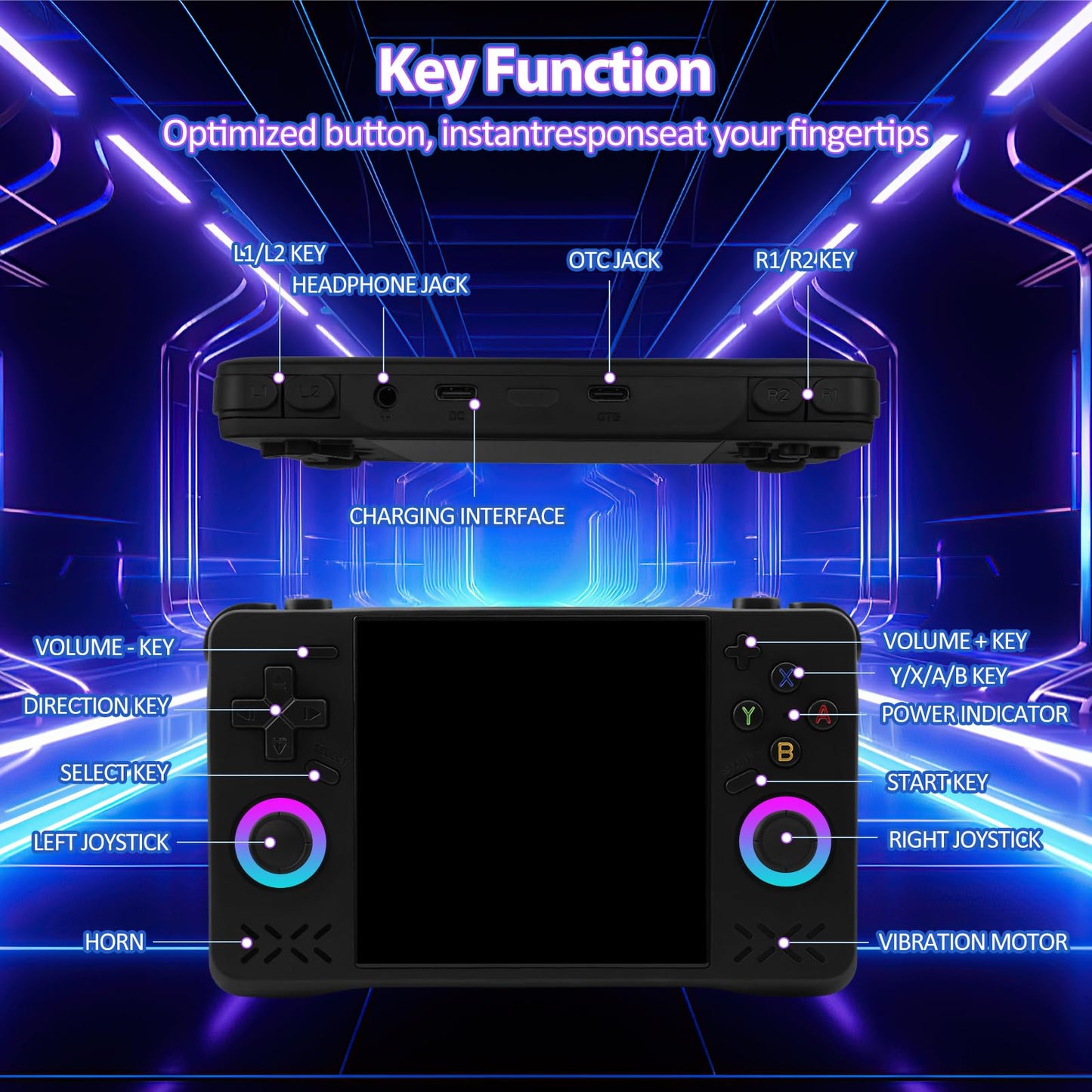 Upgraded XF40H Handheld Game Console, Retro Gaming Console Preloaded Classic Games with Multiple Emulators, 4.0 Inch 4K HD IPS Screen Open Source Linux System, Pocket Video Gaming (Black-128G)