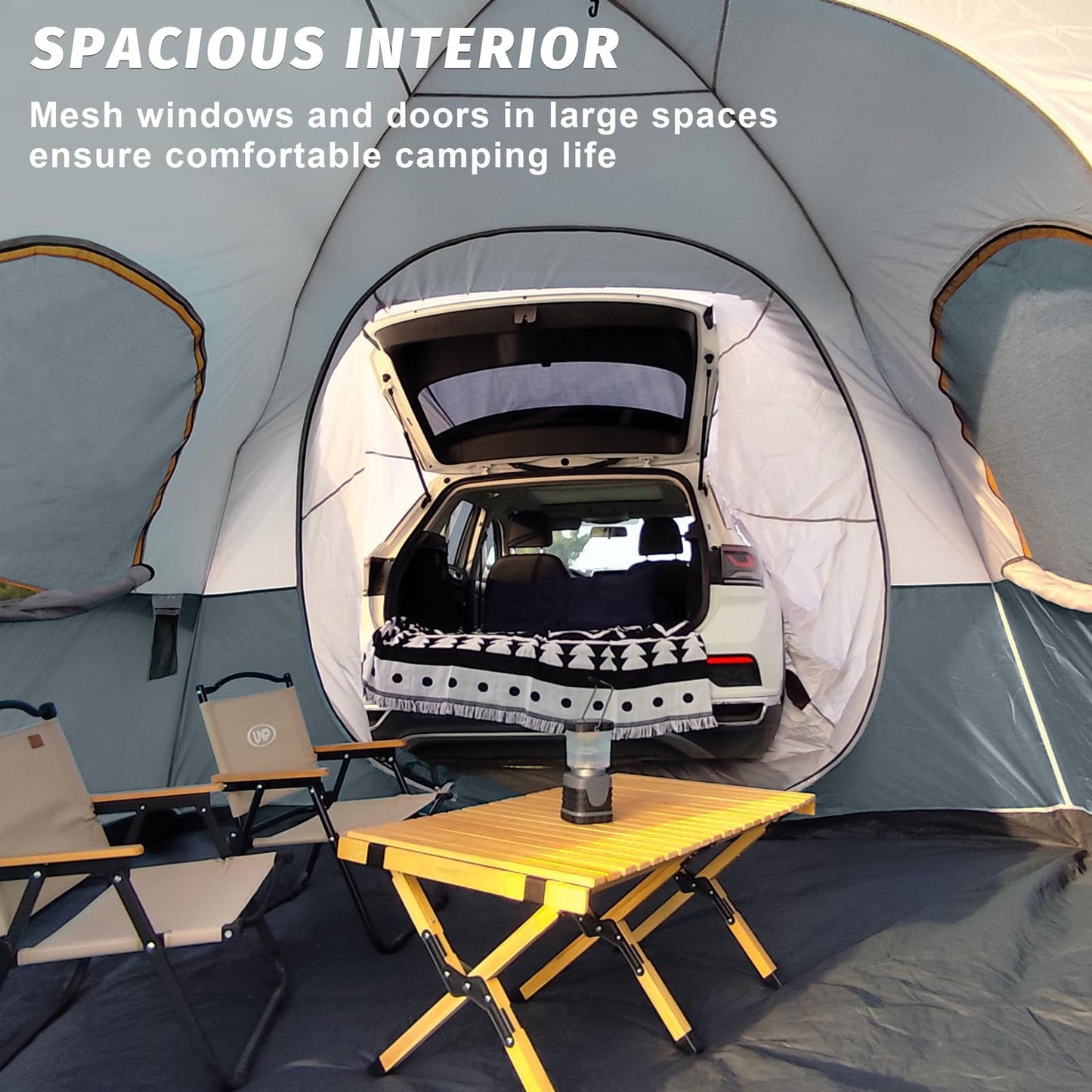 UNP SUV Dome Tent for Camping, Outdoor 6 Person Car Camping Tent, Easy Set Up SUV Tailgate Tent with Rainfly 10' x 10' Vehicle Camping Tent