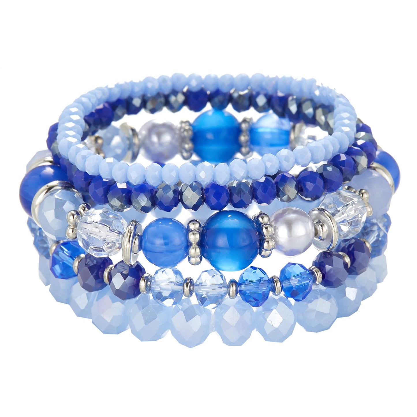 Noessla Beaded Boho Stretch Bracelet Colorful Stackable Crystal Beads Bracelets Trendy Costume Jewelry Mothers Day Gifts for Women(21-Sapphire)