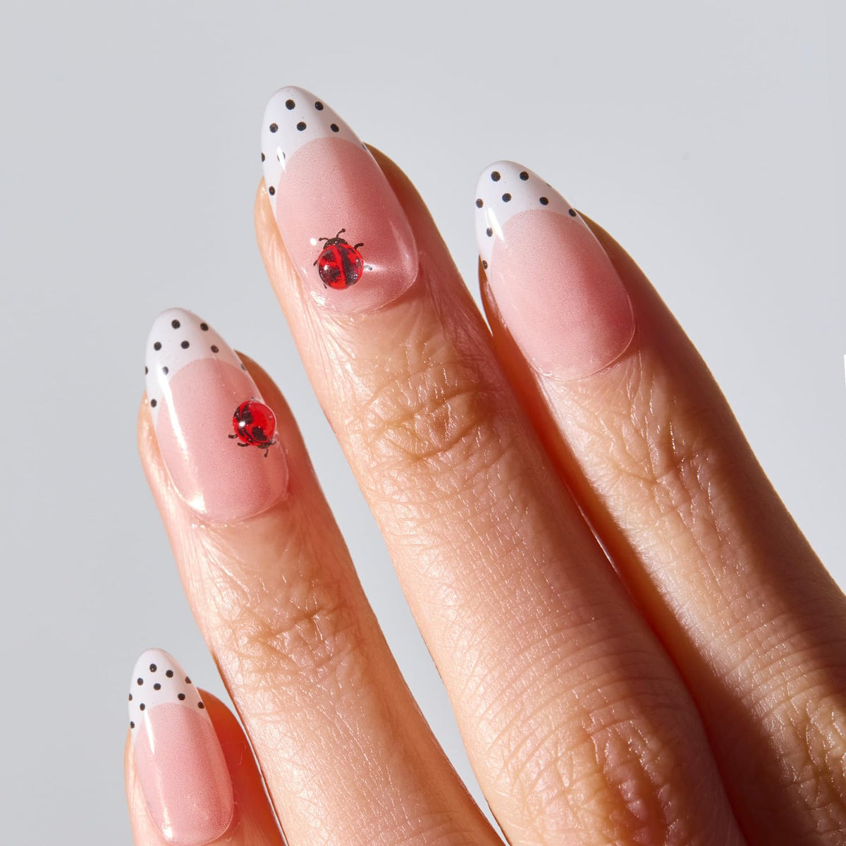 ohora Gel Press On Nails (Polka Lady) | Medium Oval, French White | 100% Real Gel, No UV Lamp, No Glue, Non-Toxic | 15 Sizes, 30 Tips | 14-Day Waterproof, Beginner Friendly
