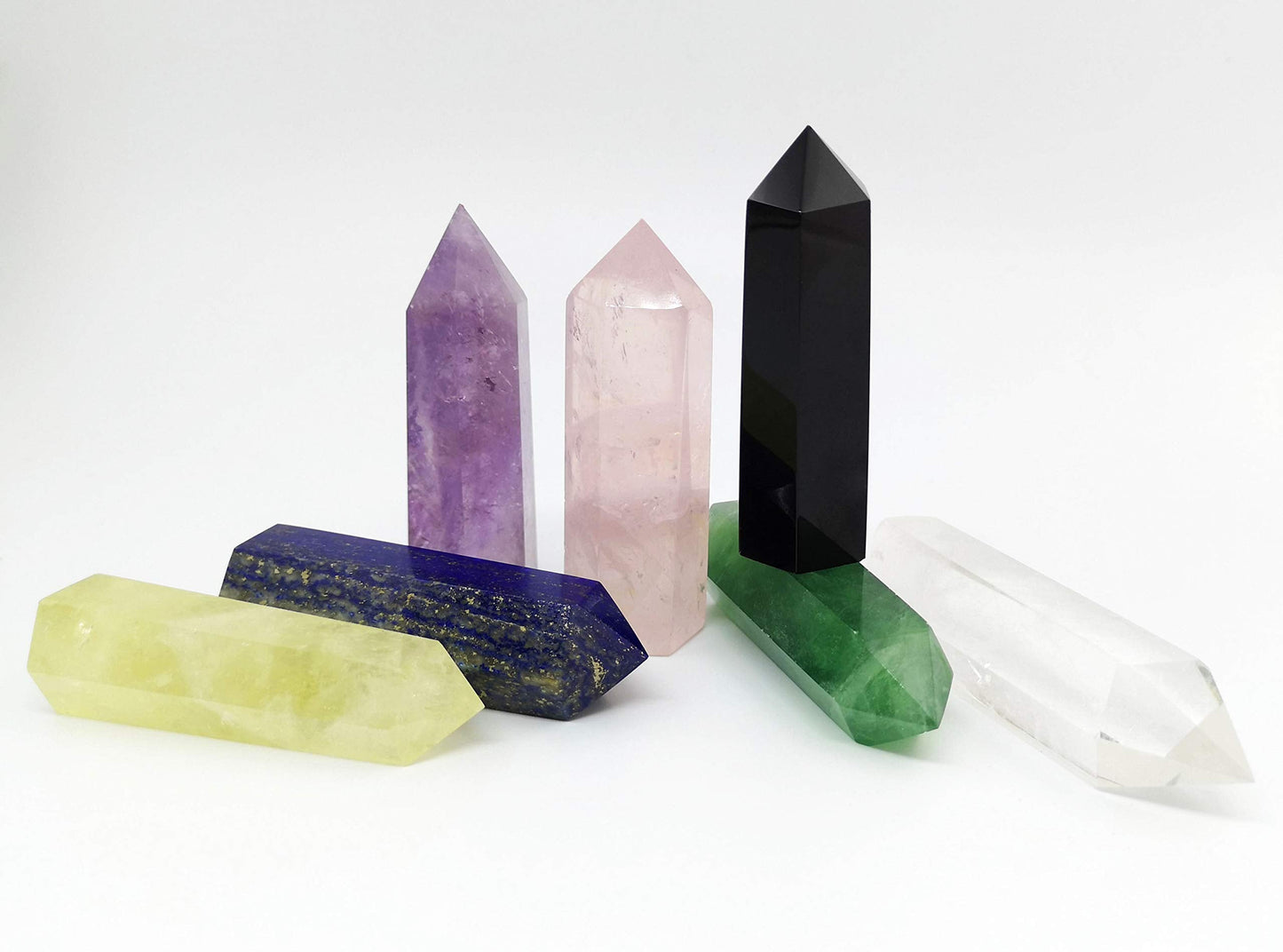 Healing Crystal Wands Point Faceted Prism Bars for Reiki Chakra Meditation Therapy Deco (Set of 7 Wands)