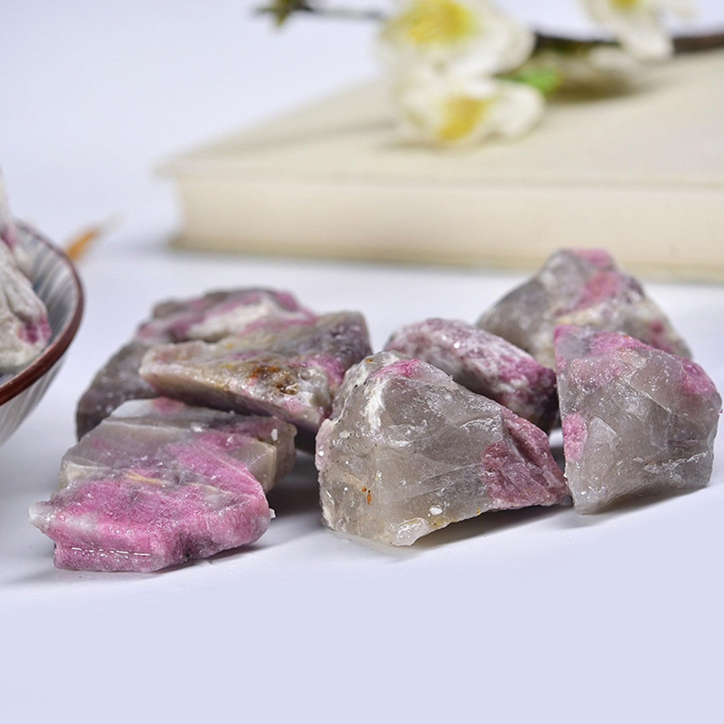 Plum Blossom Tourmaline Raw Crystals Healing Crystals Natural Rough Stones 1.2-2" for Tumbling, Fountain Rocks, Yoga, Meditation, Polishin, Gift 30