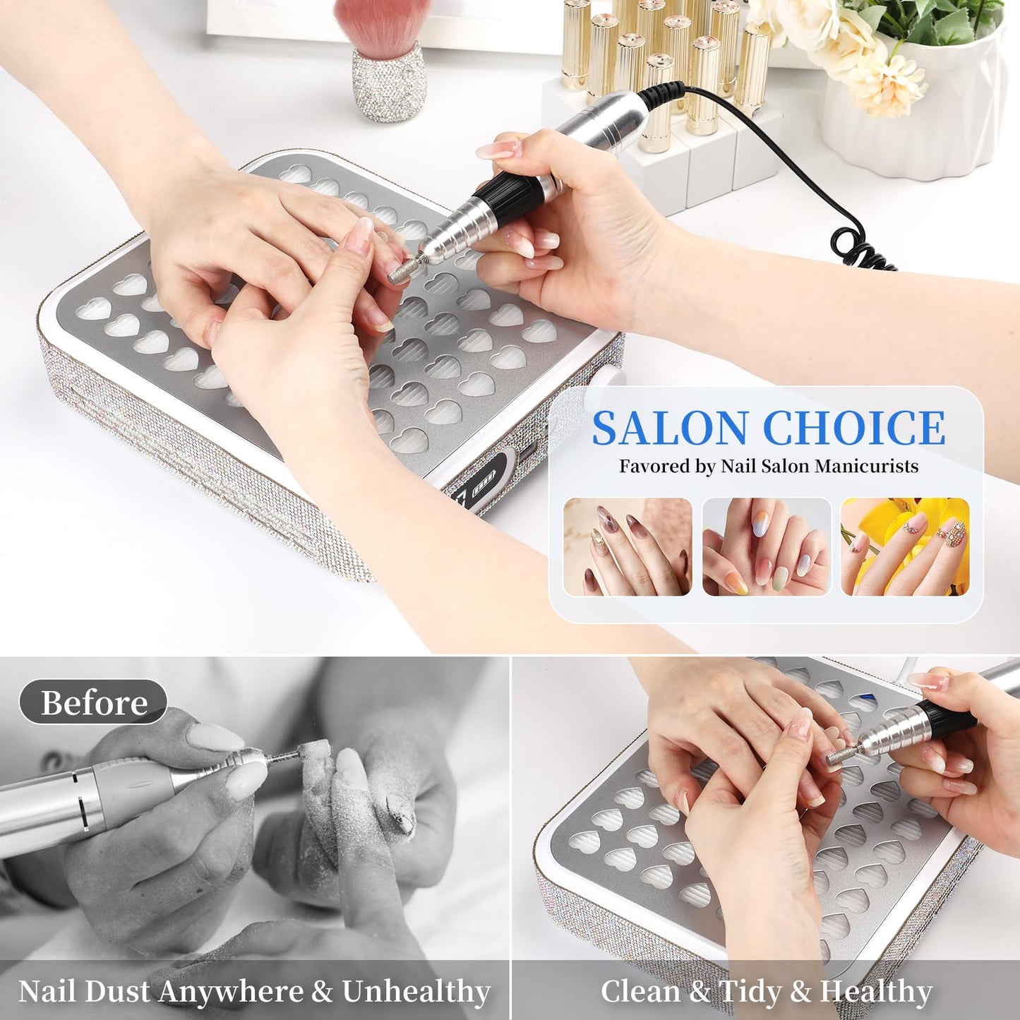 ANGNYA Nail Dust Collector with Lamp,Vacuum Fan Rechargeable Dust Collector with Dust Brush Powerful Brushless Dust Collector for Acrylic Gel Nail Polishing, Perfect for Salon Home Use
