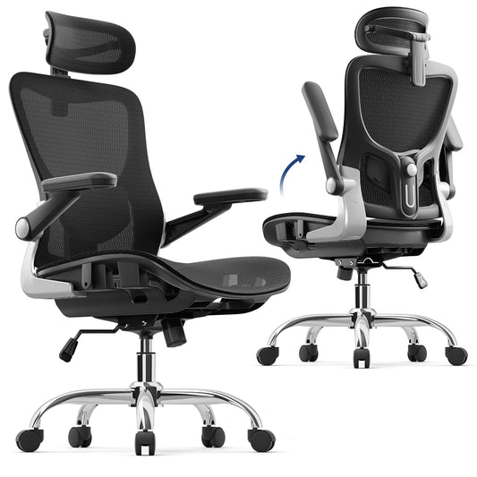 marrap Ergonomic Office Chair, Mesh Seat Cushion with 3D Armrests and 3D Headrest, Adjustable Lumbar Support with 90-120° Rocking Function, SGS Class 4 Gas Clylinder, Black
