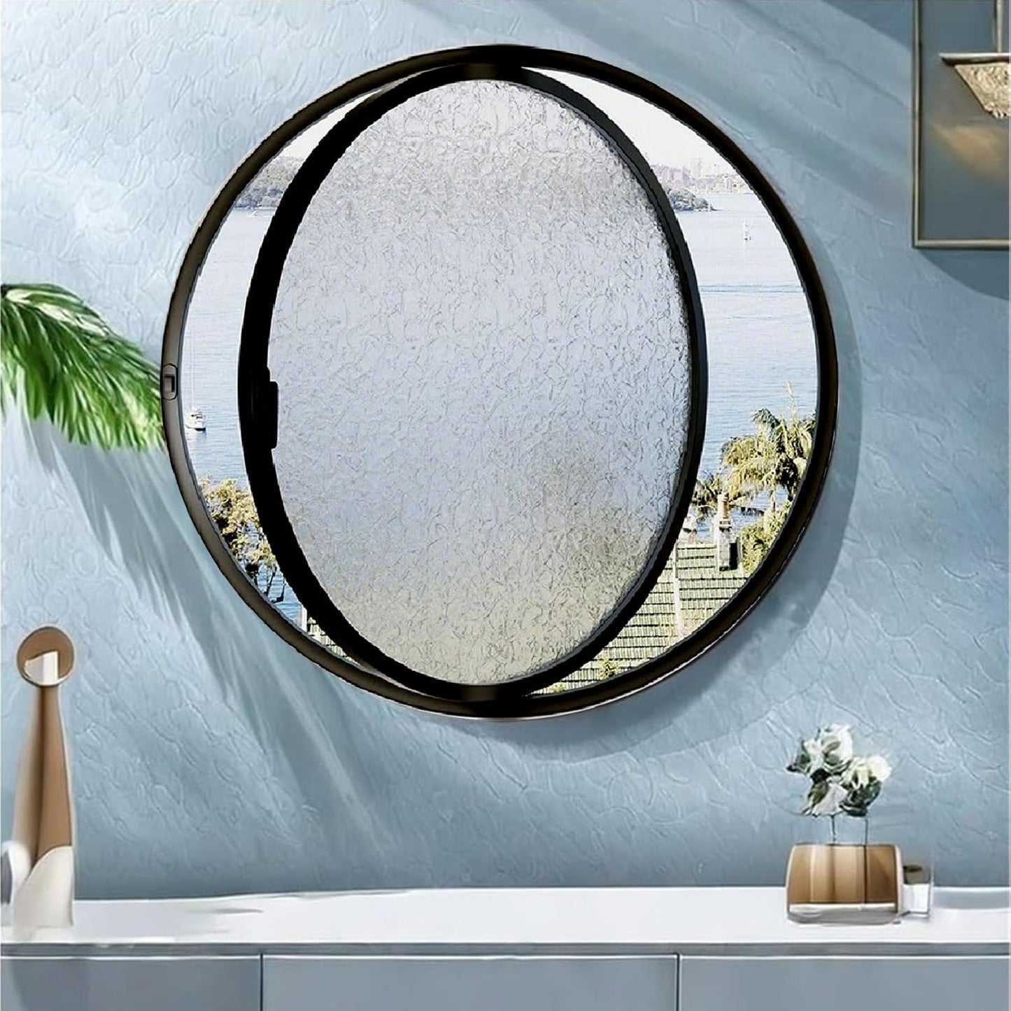 19.7IN Porthole Window with Tempered Glass,360° Circular Rotating Windows,Sliding Windows with Handle For Bathroom/Kitchen/Bedroom/Living Replacement Indoor Ventilated Windows Decorate(Black)