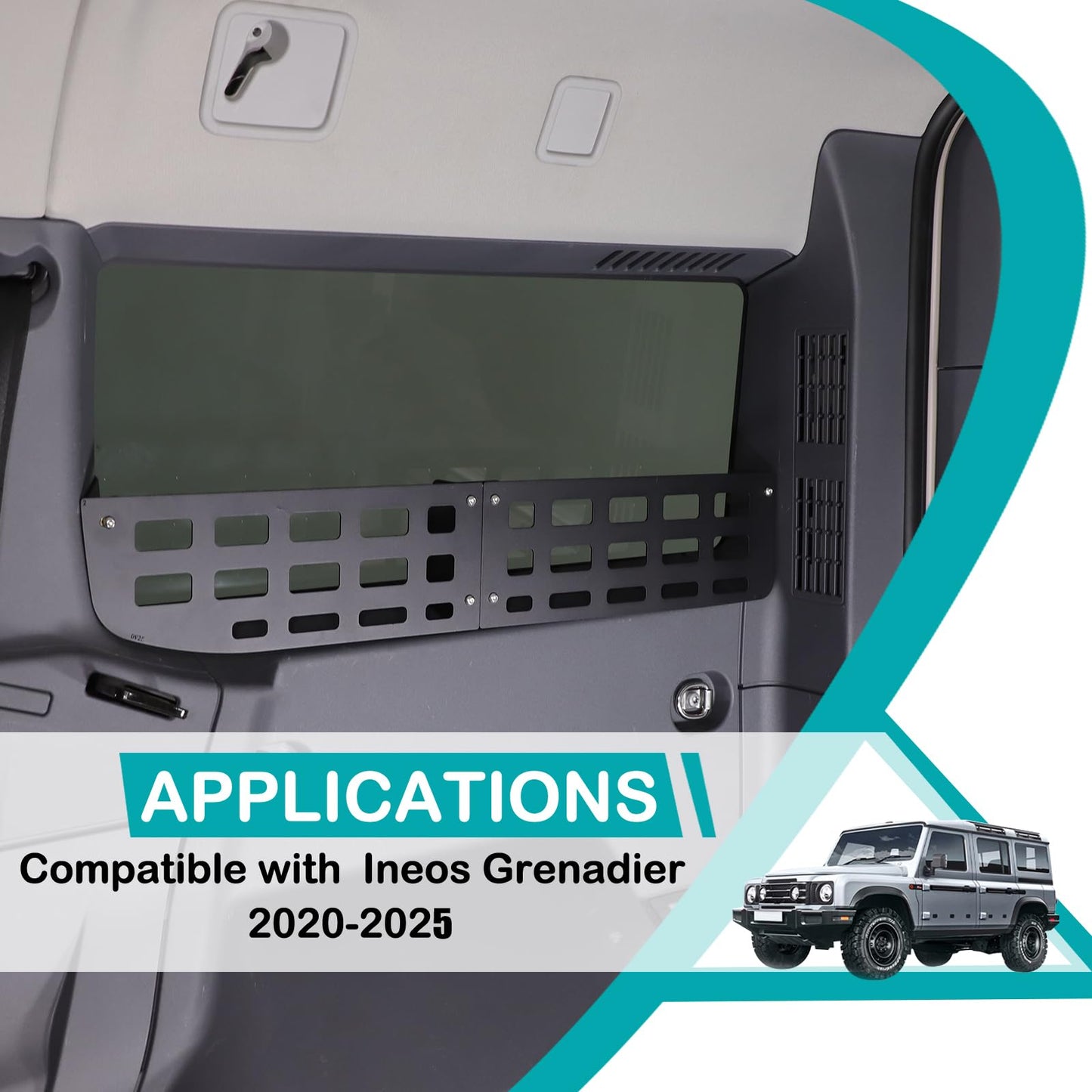 Trunk side window storage enclosure Compatible with Ineos Grenadier 2020-2025 Rear Window Storage Rack Bracket on The Side of The Trunk，Molle Panel Side Fence Storage Tray Accessories (Left+Right)