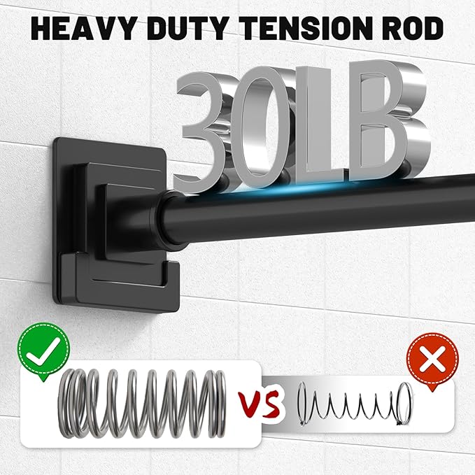 UIOSANRT Matte Black Shower Curtain Rod 31-79 inches with Holders, Stainless Steel Shower Rod & Tension Rod, Adjustable Tension Shower Curtain Rod for Bathroom, Windows, Closet