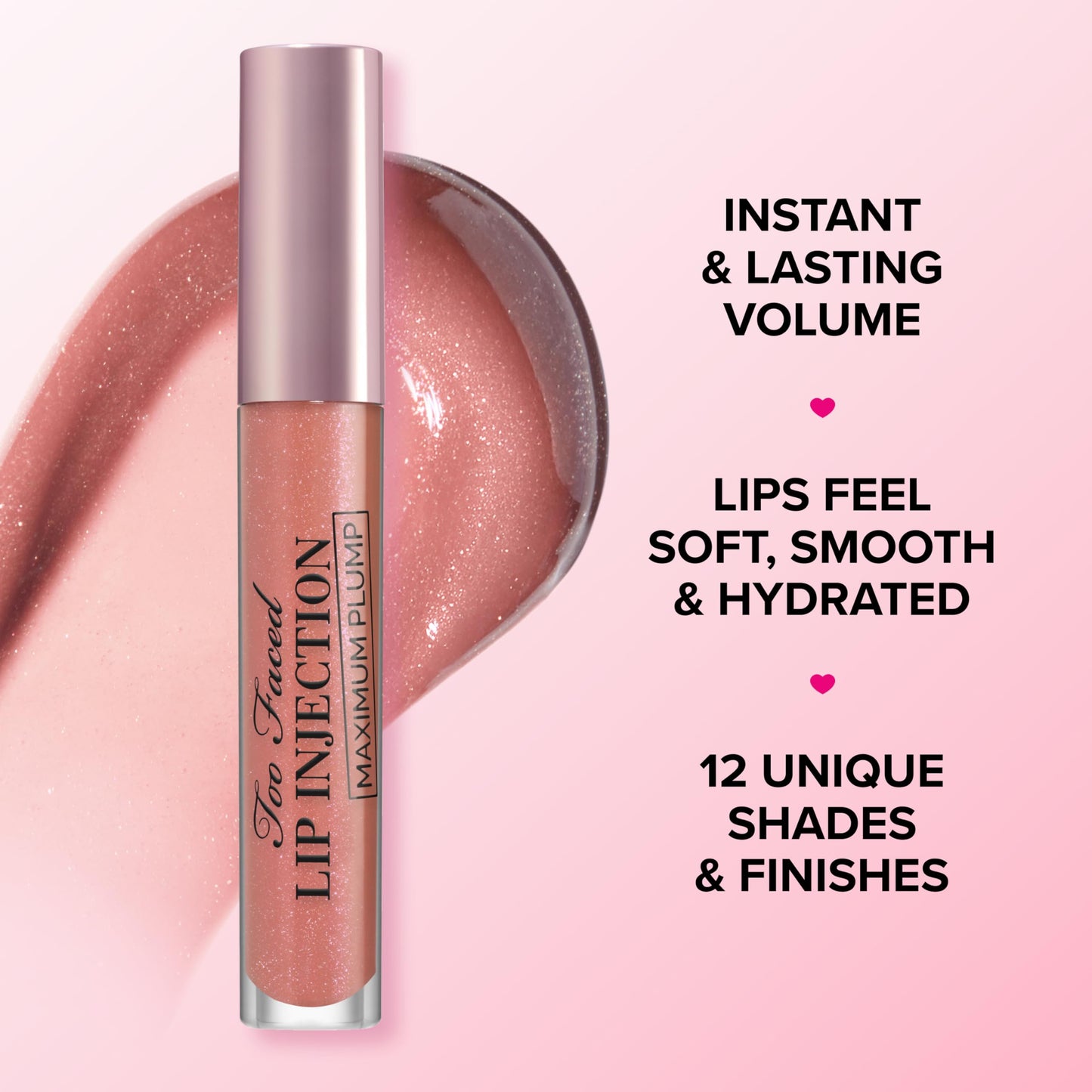 Too Faced Lip Injection Maximum Plump Extra Strength Lip Plumper Gloss | Hydrating, Volumizing, + Plumping, 0.14 Fl Oz, Ready For It (Midtone Nude)