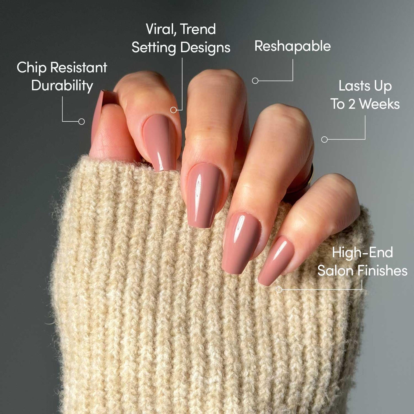 Glamnetic Press On Nails - Medium Coffin Fake Nails, Muted Mauve Purple Nails, Mauve Affair | 15 Sizes - 30 Nail Kit with Glue | Gift for Mom