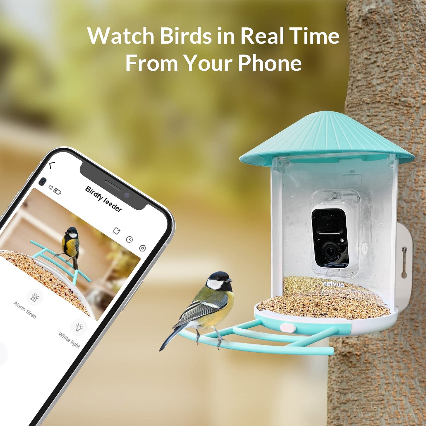NETVUE by Birdfy Smart Bird Feeder with Camera with Hummingbird Feeder Perch, Attracting More Bird Species