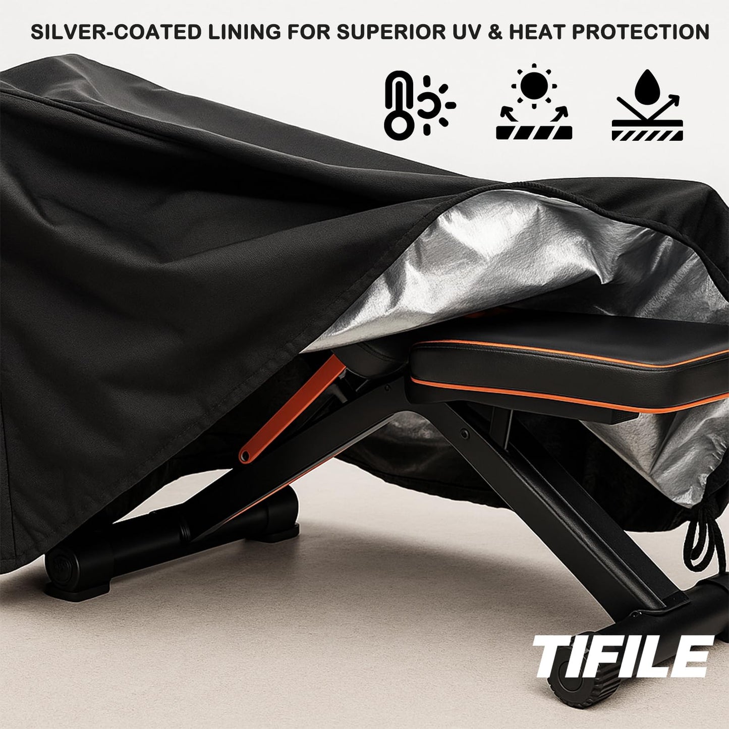 Weight Bench Cover, 420D Sit-up Board Cover with Silver Coating, Adjustable Drawstring, Exercise Workout Bench Protective Covers for Indoor & Outdoor - 50" L x 23"" W x 17"" H - Black"