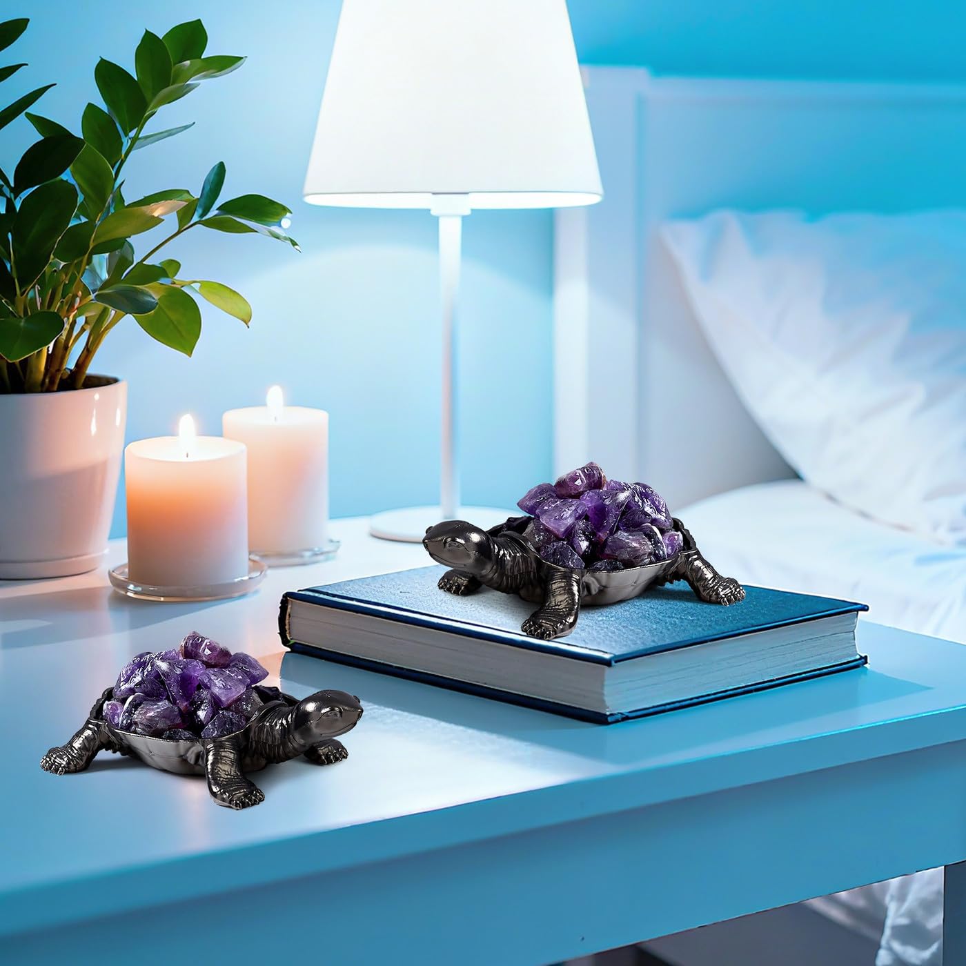 DUQGUHO Turtle Decor Figurines Turtles Gifts for Women Amethyst Crystal Cute Turtle Statue Decorations