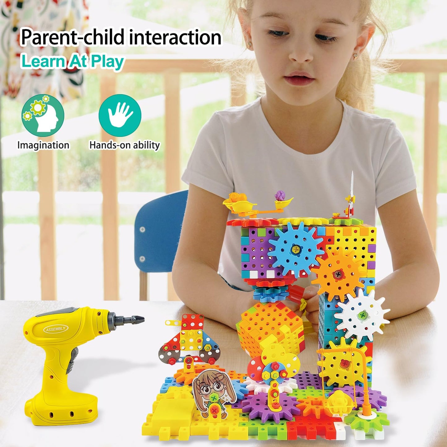 IIROMECI STEM Education Building Toys, 248 PCS Electric Gear Building Blocks Toys Set with Drill, Toddler Screw Toy, Kids Tool Set Construction Toy for Boys Girls Gifts Age 3-8