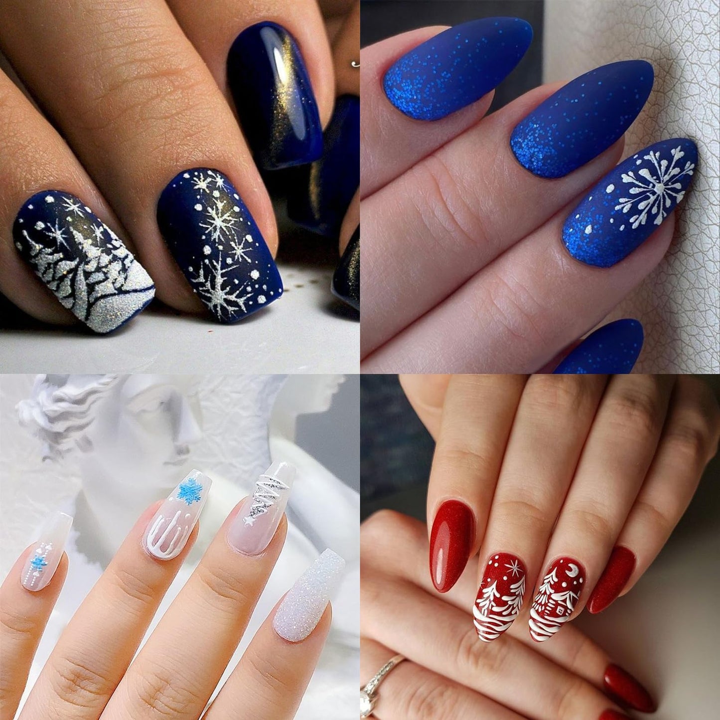 4 Sheets 5D Snowflake Nail Art Stickers Color Snowflakes Nail Decals White Snow Cover Christmas Tree Design Self-Adhesive Pegatinas Uñas Xmas Nail Stickers Winter Nail Decals for Women Nails