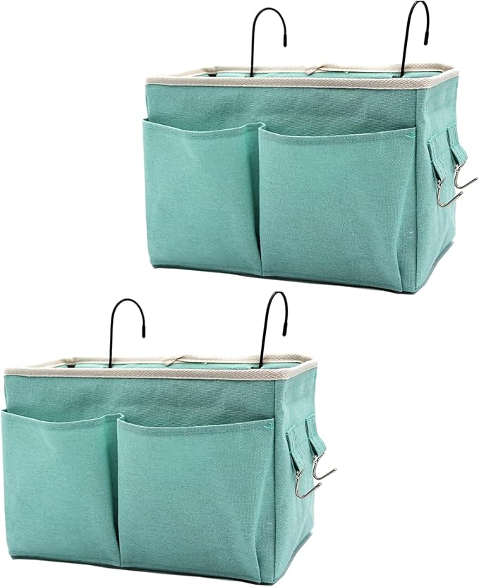 2-Pack Bedside Caddy Bedside Hanging Storage Basket Multi-Function Organizer Caddy for Bunk and Hospital Beds Dorm Rooms Bed Rails, Can be Placed Glasses Books Mobile Phonesï¼2pcs Greenï¼