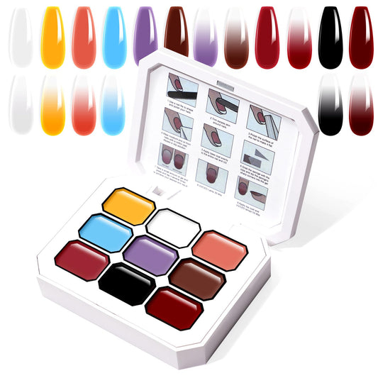 U-Shinein Gradient Painting Gel, 9 Colors Ombre Gel Nail Polish forPigment Pat Aura Nails French Manicure Soak Off UV Long-lasting Home Salon DIY Nail Art Victorian Oddity Color