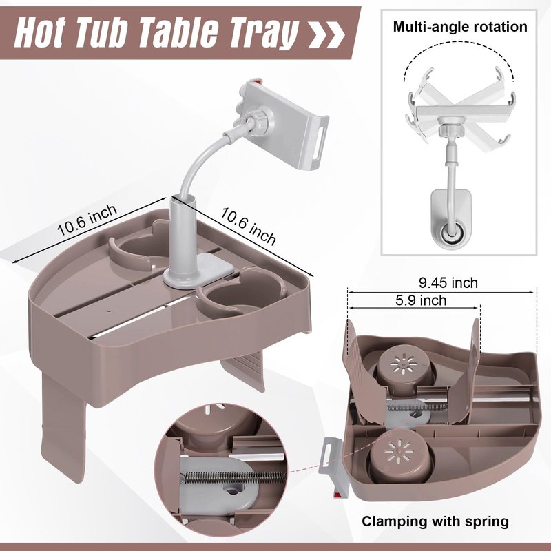 Lewtemi 2 Pcs Hot Tub Table Tray with Adjustable Phone Holder and 2 Cup Holders Bath Pillow Spa Headrest Pillow with Suction Cup Hot Tub Accessories for Outdoor Inflatable Pool