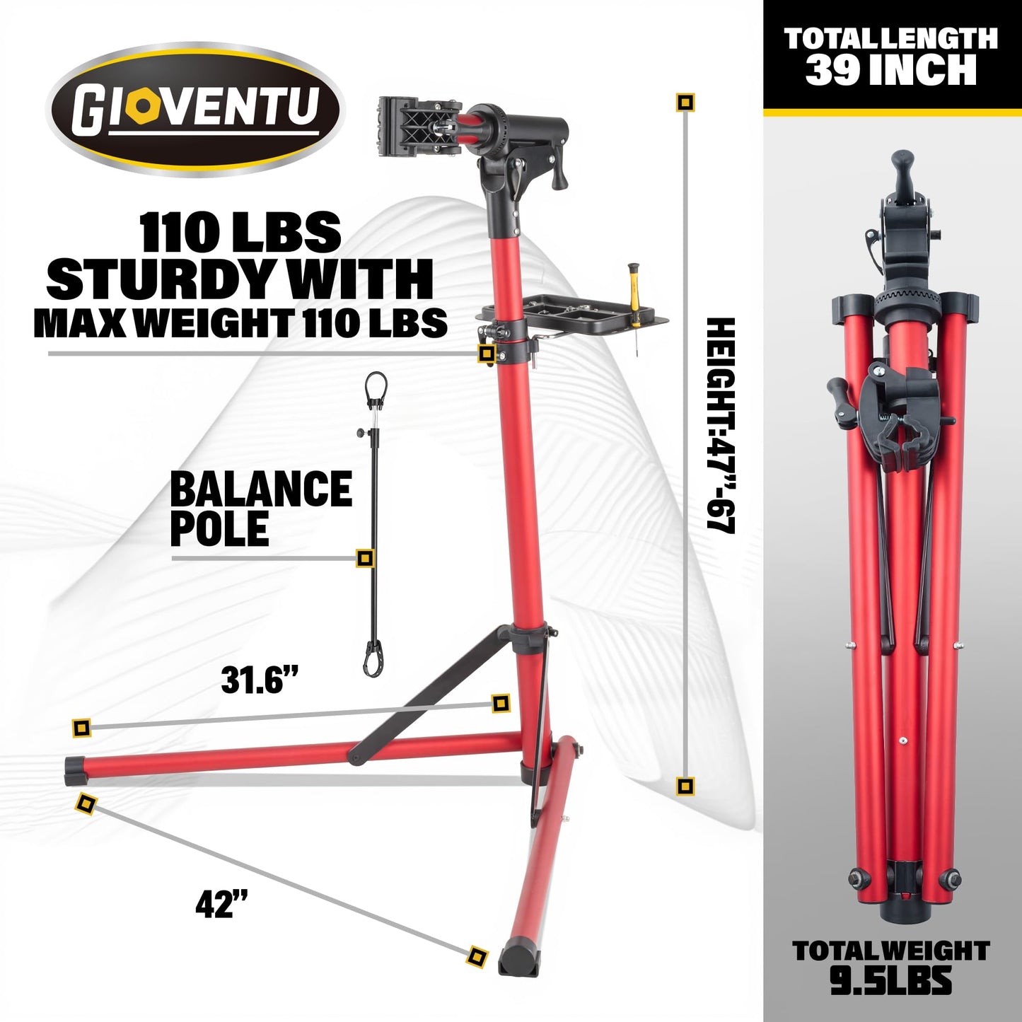 Gioventù E Bike Repair Stand Bicycle Stand(Max 110lbs) - Bike Stand for Maintenance with Super-strong Clamp, Heavy Duty Mechanics Workstand for E-bikes, Mountain Bikes and Road Bikes