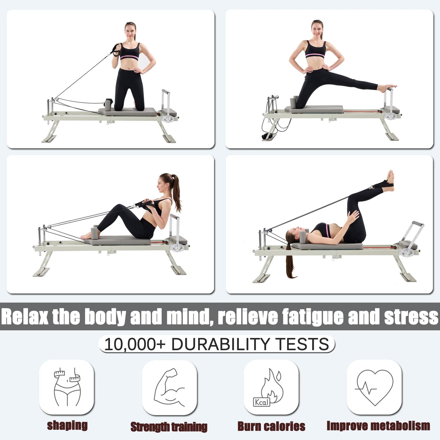 Pilates Reformer Machine，Grey Foldable Pilates Reformer Equipment Home Indoor Workout Machine，for Home Gym Cardio Fitness Personal Indoor Sport Apparatus